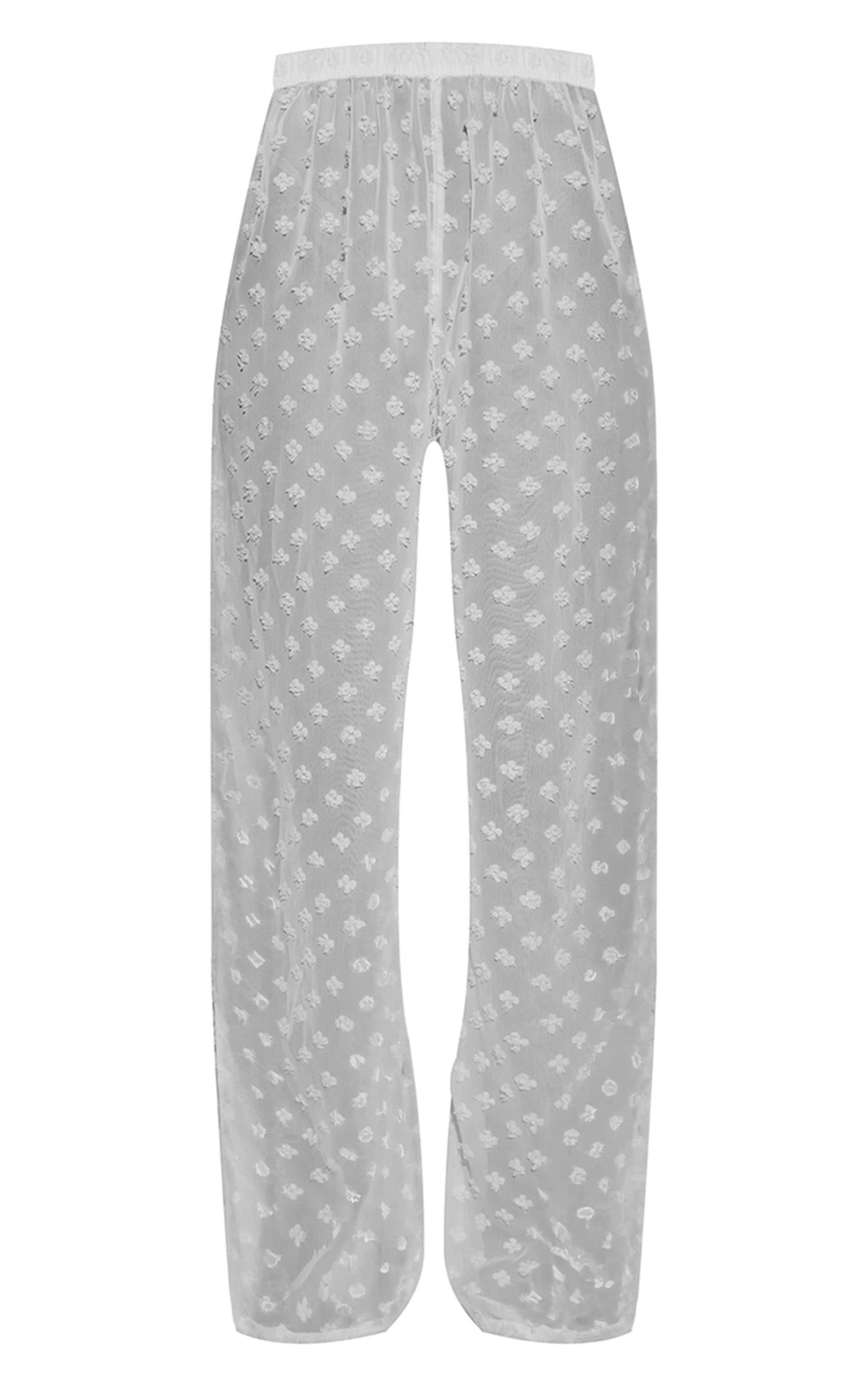  White Wide Leg Textured Beach Pants Product Image