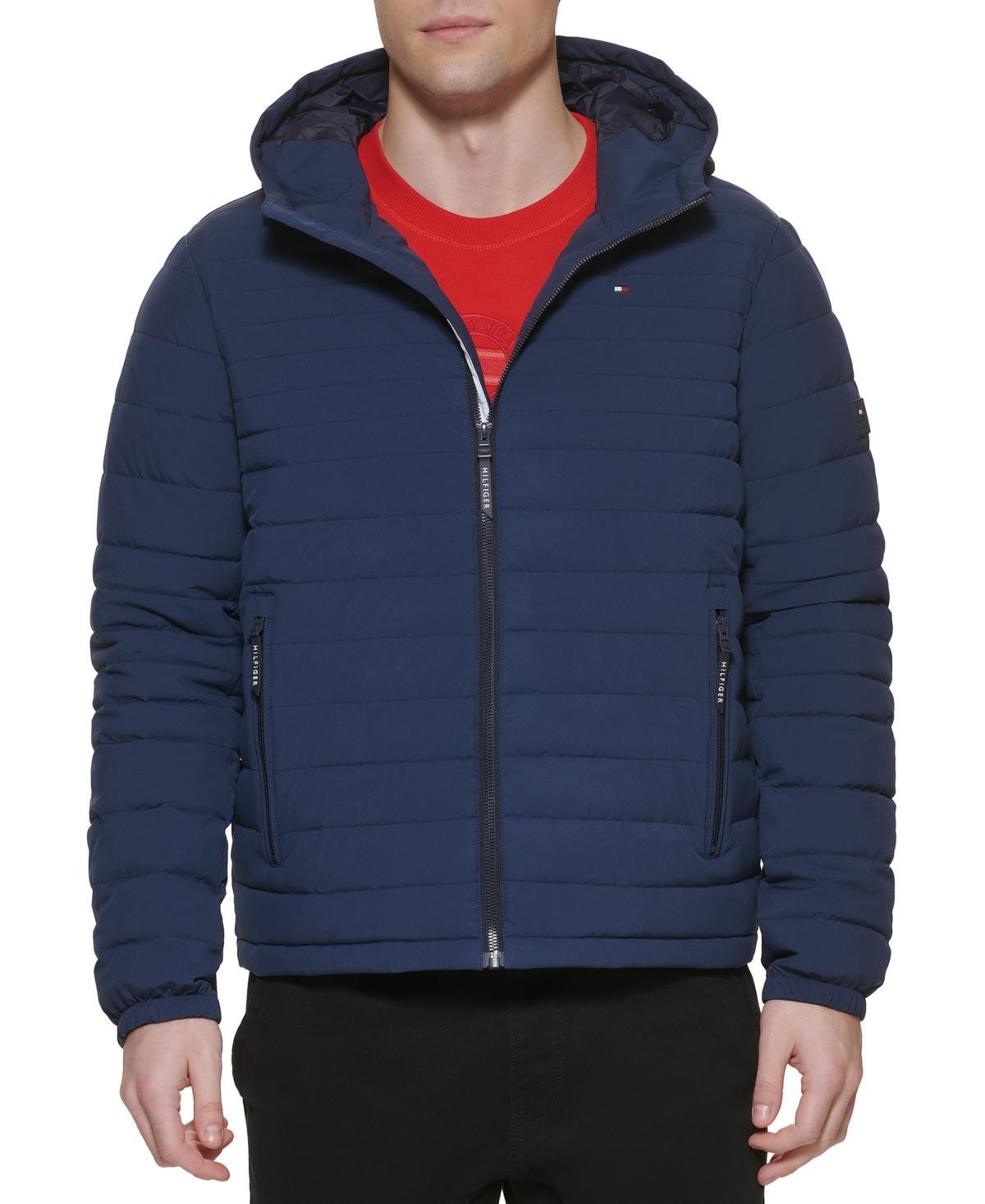 Men's Tommy Hilfiger Stretchy Hooded Puffer Jacket, Size: XL, Black Product Image