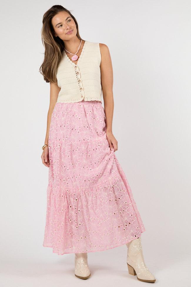 No Place Like This Pink Embroidered Maxi Skirt FINAL SALE Product Image