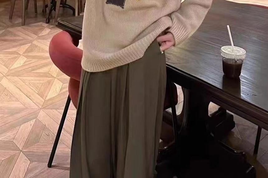Crew Neck Patchwork Oversized Sweater Product Image