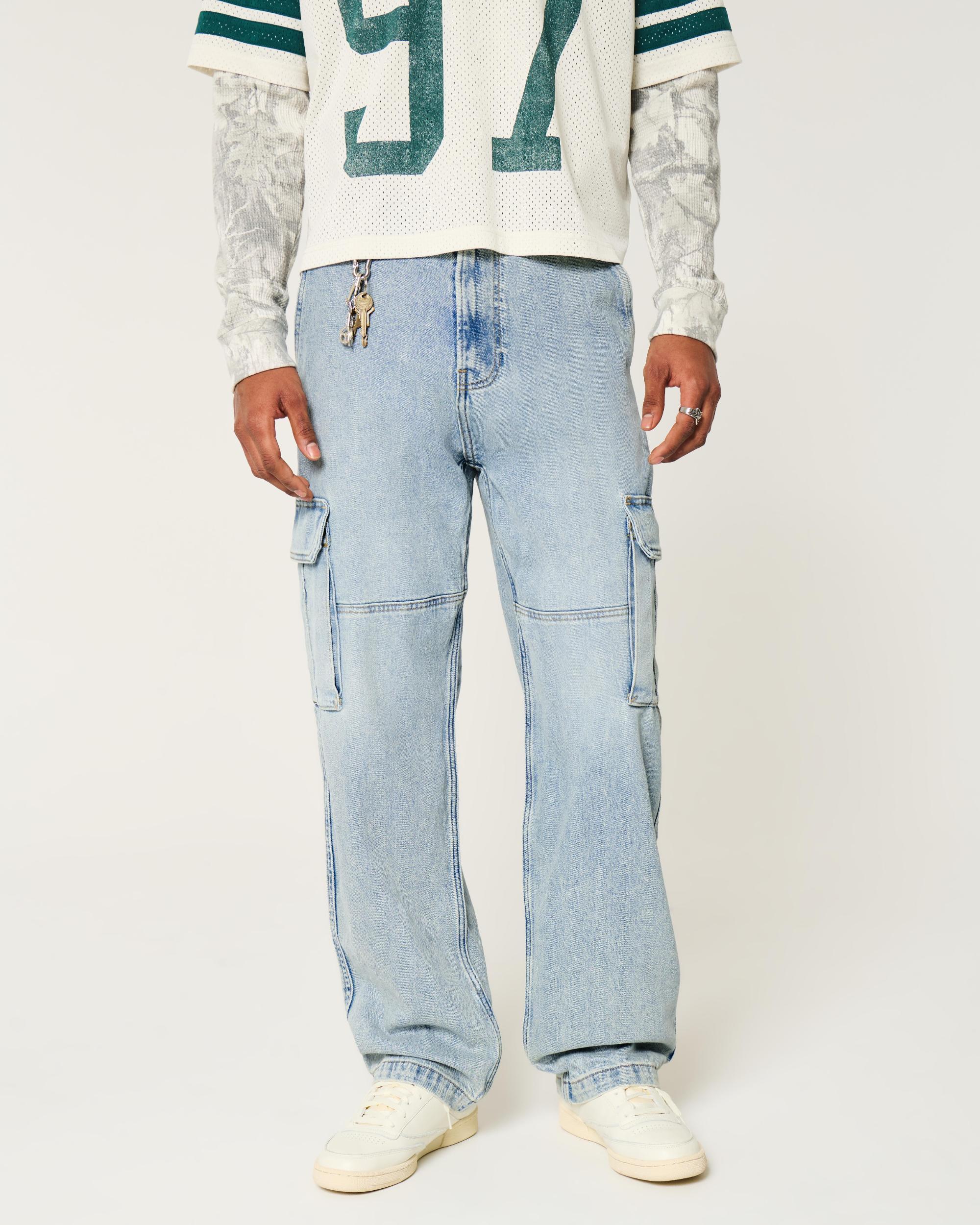 Light Wash Baggy Cargo Jeans Product Image