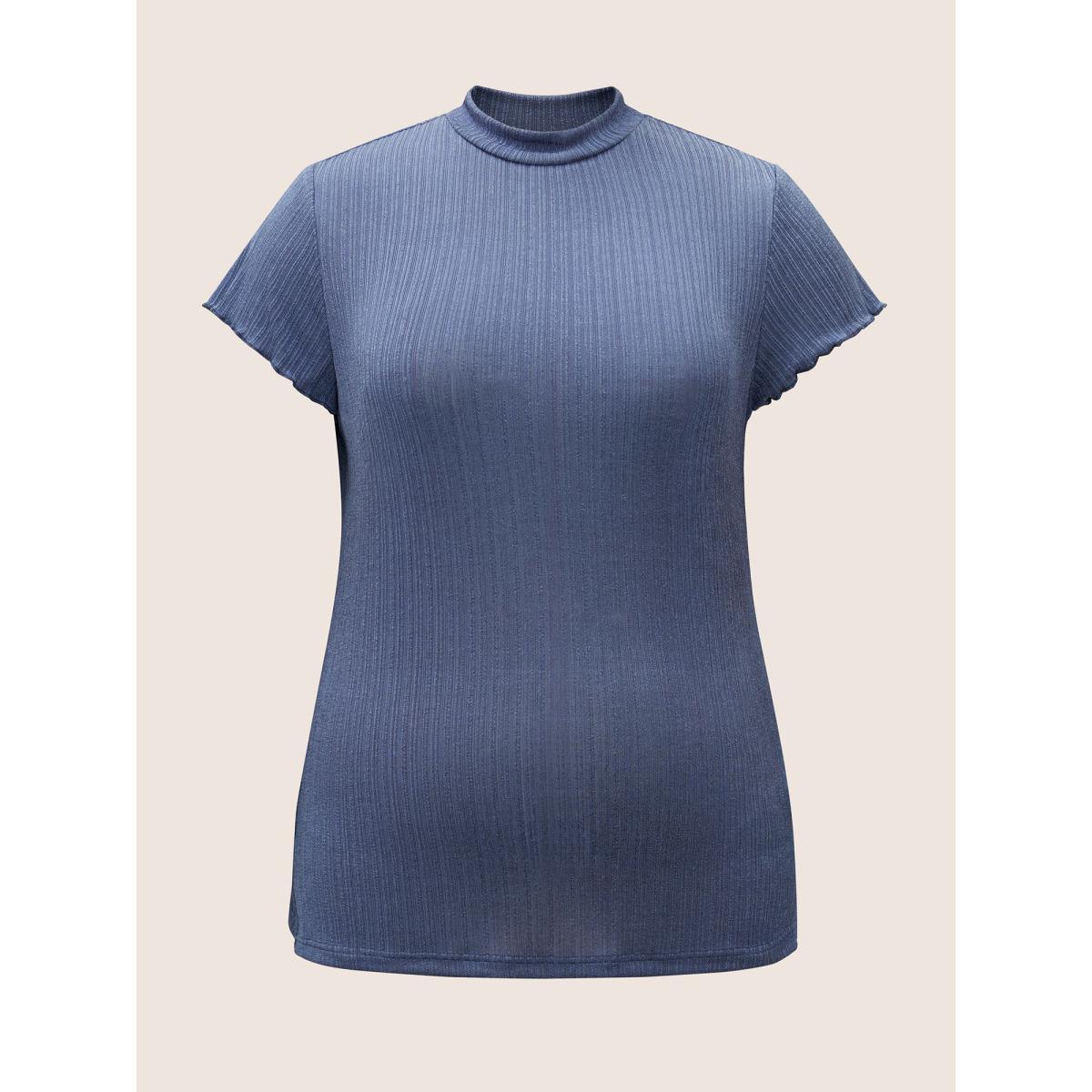 Plus Size Plain Textured Mock Neck Skinny T-shirt Stone Women Work From Home Non Plain Mock Neck Work T-shirts BloomChic 14-16/1X Product Image