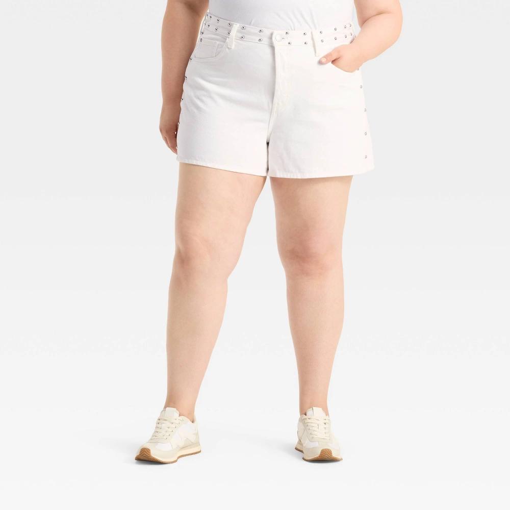 Womens Mid-Rise 90s Baggy Studded Jean Shorts - Universal Thread White Product Image