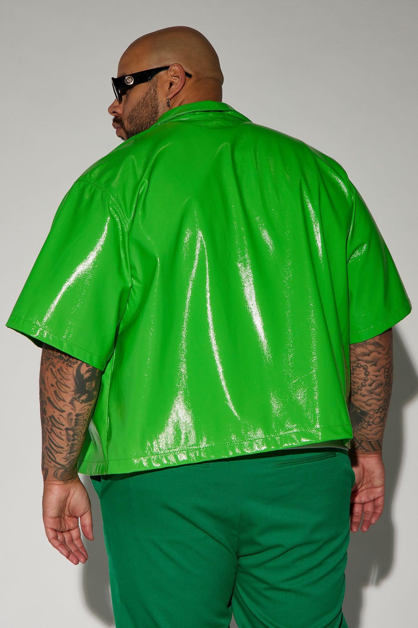 Da Baddie Faux Leather Cropped Button Up Shirt - Green Product Image