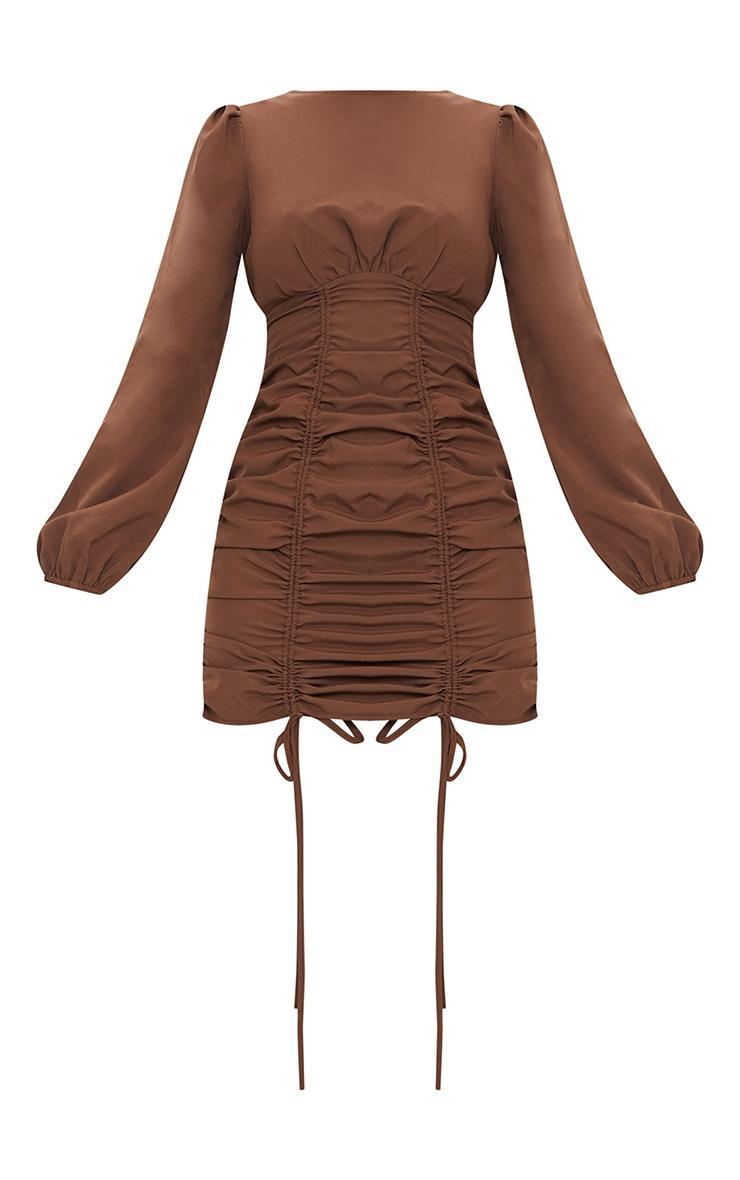 Chocolate Ruched Long Sleeve Bodycon Dress Product Image