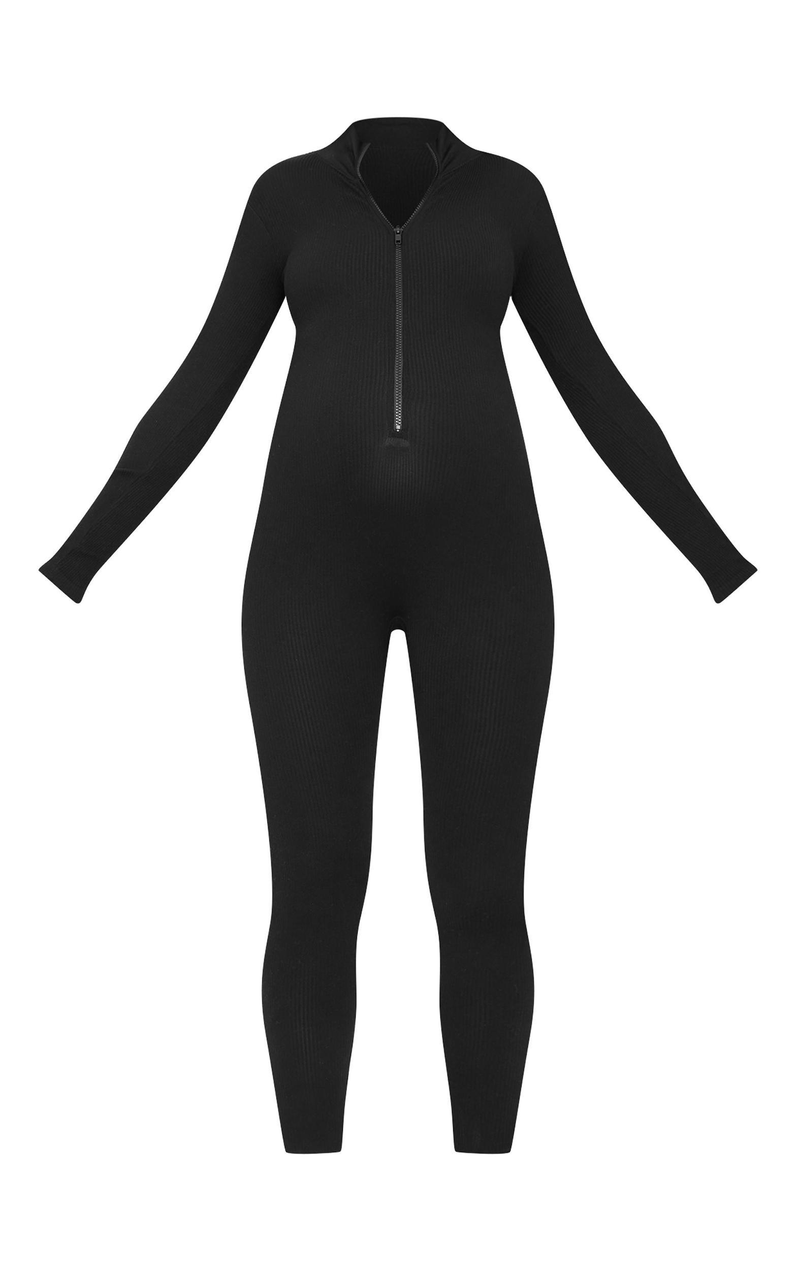 Maternity Black Snatched Ribbed Jumpsuit Product Image