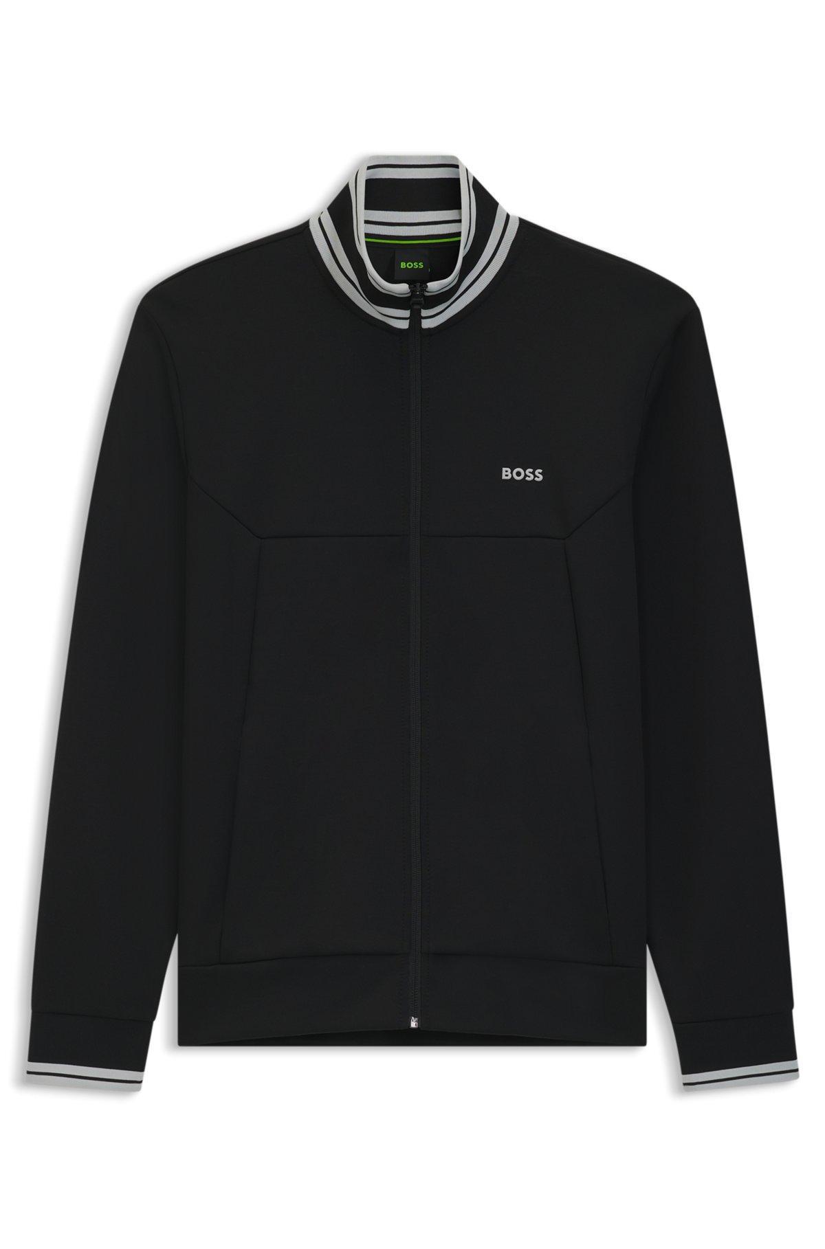 BOSS - Zip-up sweatshirt with striped trims - Black Product Image