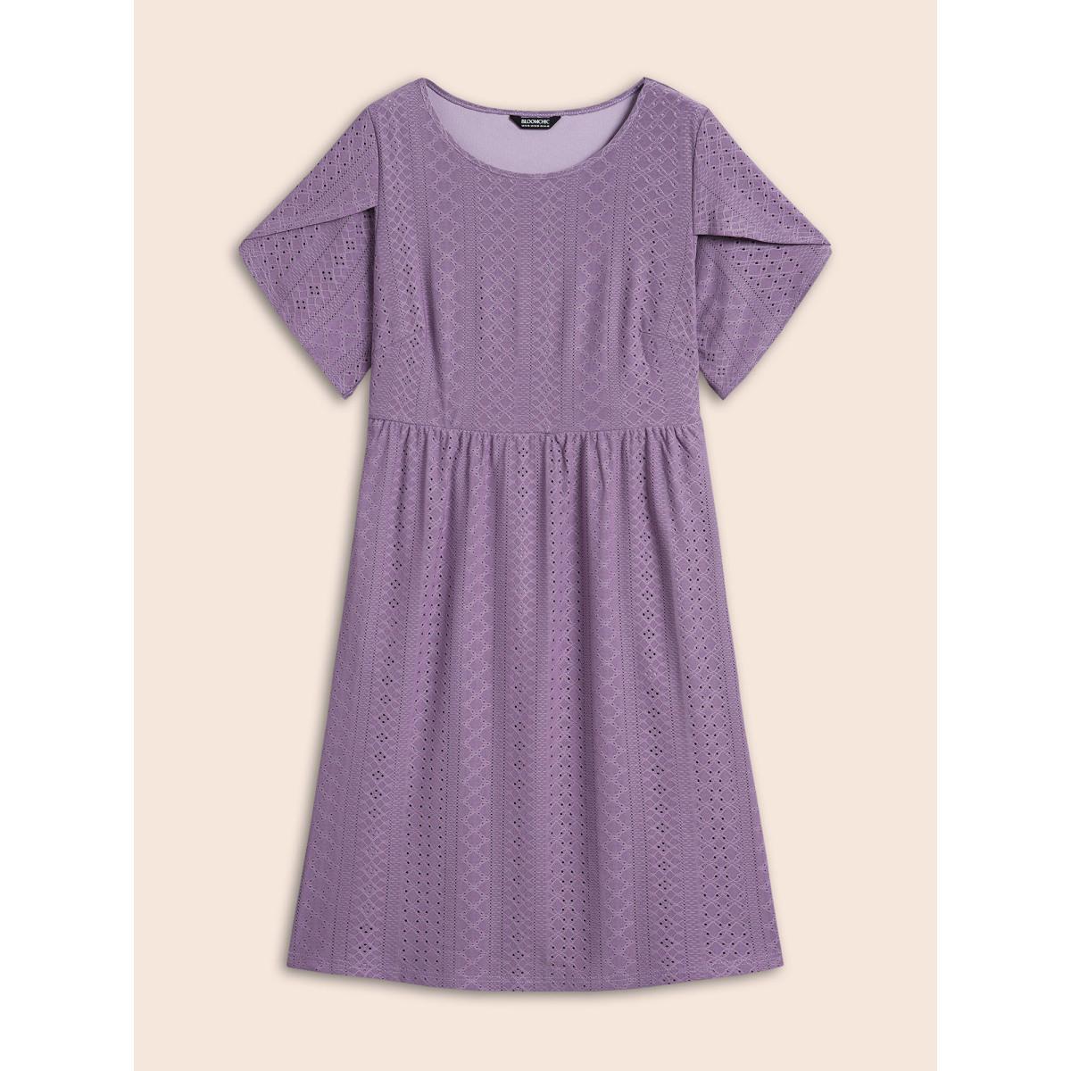 Plus Size Textured Plain Petal Sleeve Pockets Midi Dress Mauve Women Casual Petal edge Round Neck Short sleeve Curvy BloomChic 18-20/2X Product Image