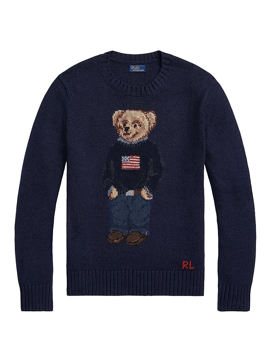 Womens Cotton-Linen Crewneck Bear Sweater Product Image