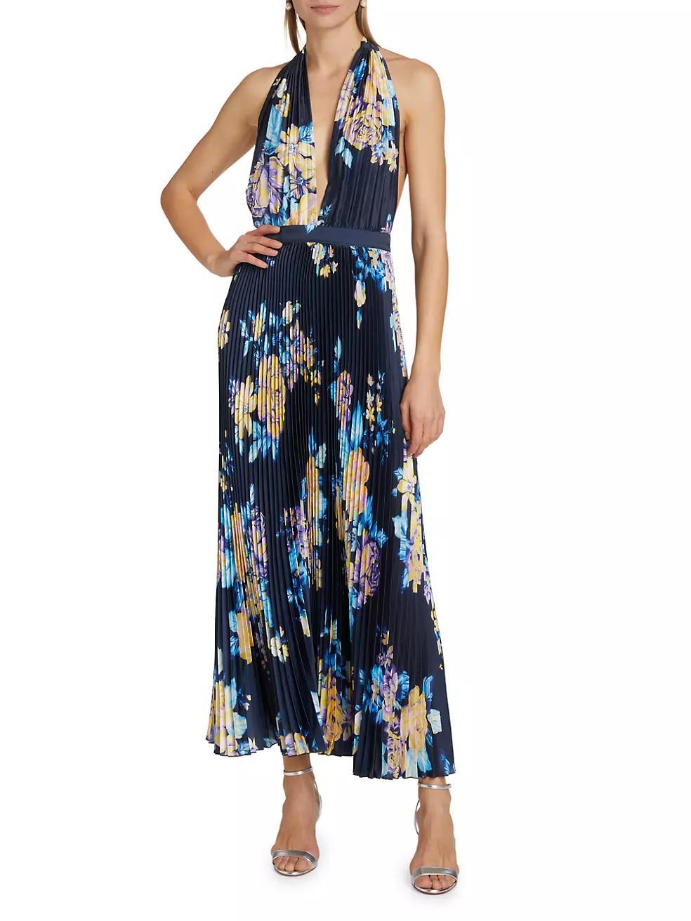 Moderniste Floral Plissé Halter Gown Product Image