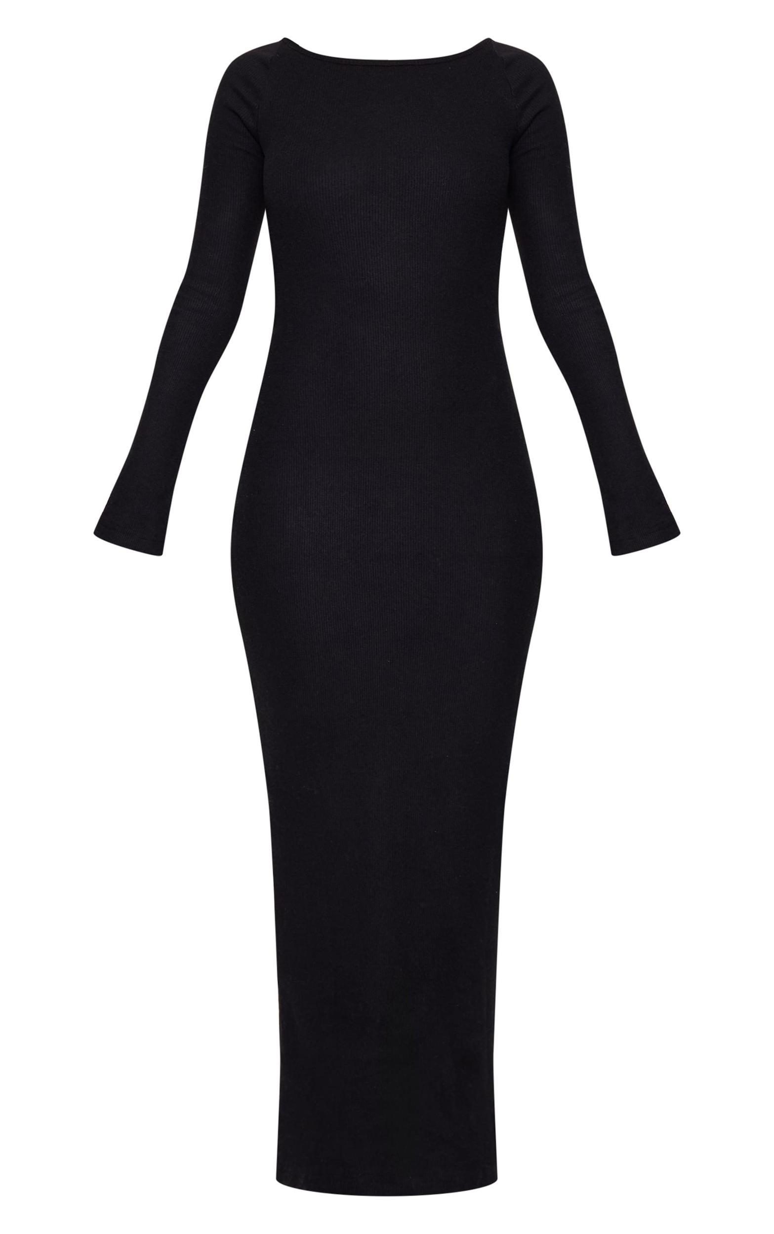 Petite Black Heavy Brushed Rib Tie Back Maxi Dress Product Image