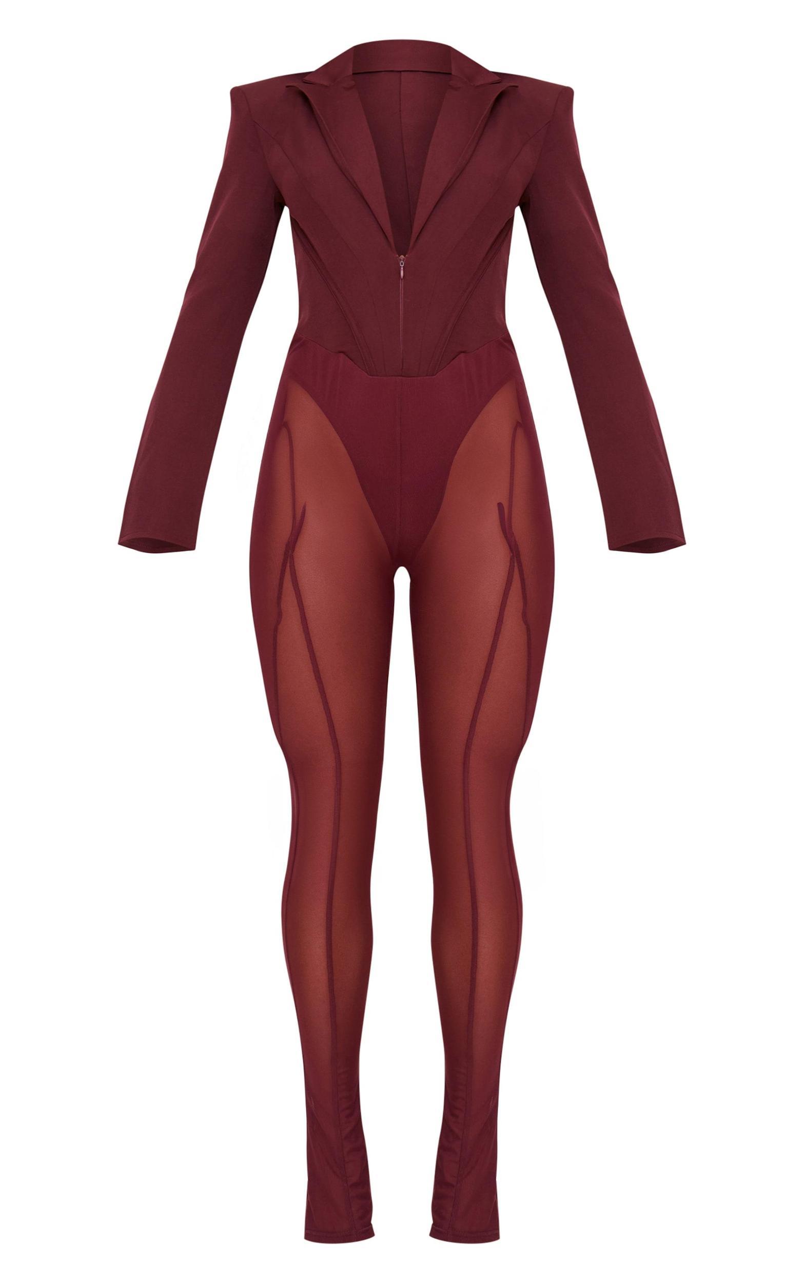 Burgundy Woven Binding Detail Tailored Jumpsuit Product Image