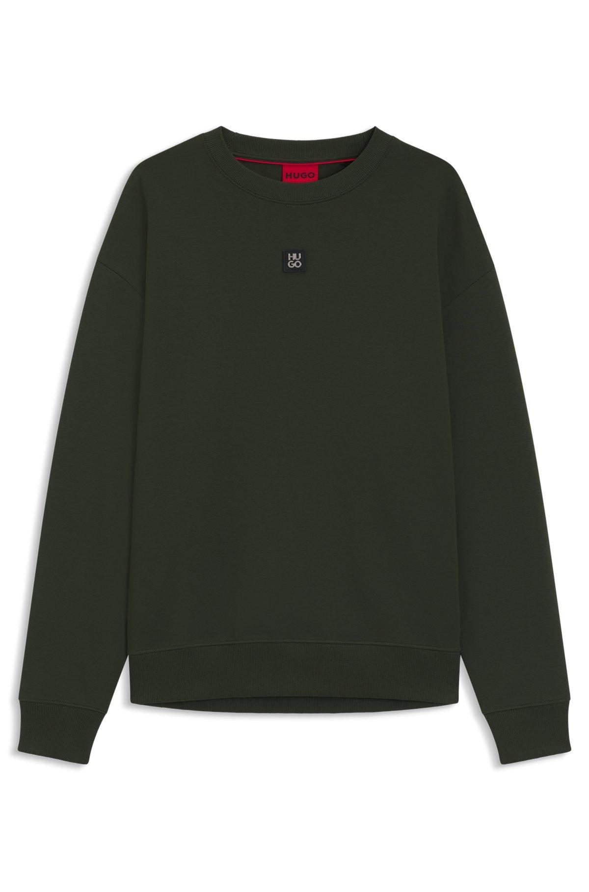 HUGO - Sweatshirt with stacked-logo badge - Dark Green Product Image