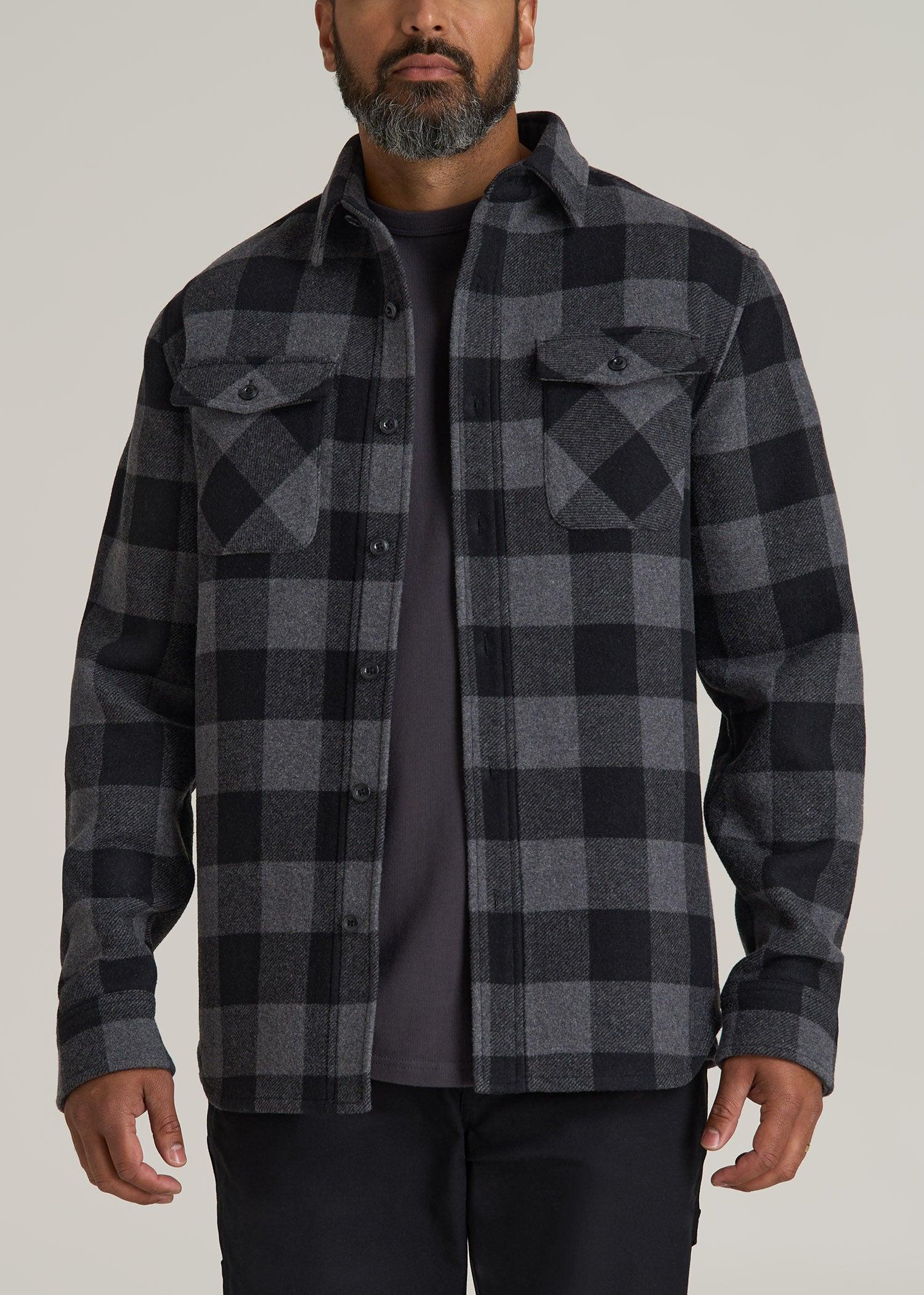 LJ&S Wool Blend Tall Men's Shirt Jacket in Black and Grey Check Product Image
