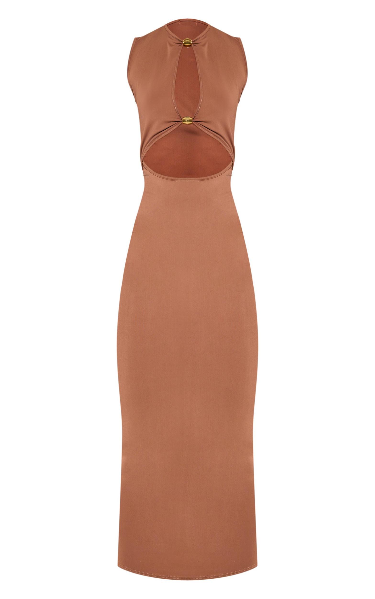 Tall Mocha Slinky Cut Out Trim Detail Midaxi Dress Product Image