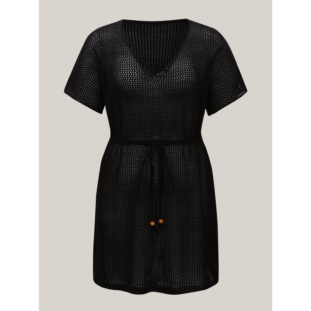 Plus Size Cut-Out Cinched-Waist Tie Swim Cover-Up Women's Swimwear Black Beach Bodycon Cut-Out Curve Swim Cover Ups BloomChic 28/5X Product Image
