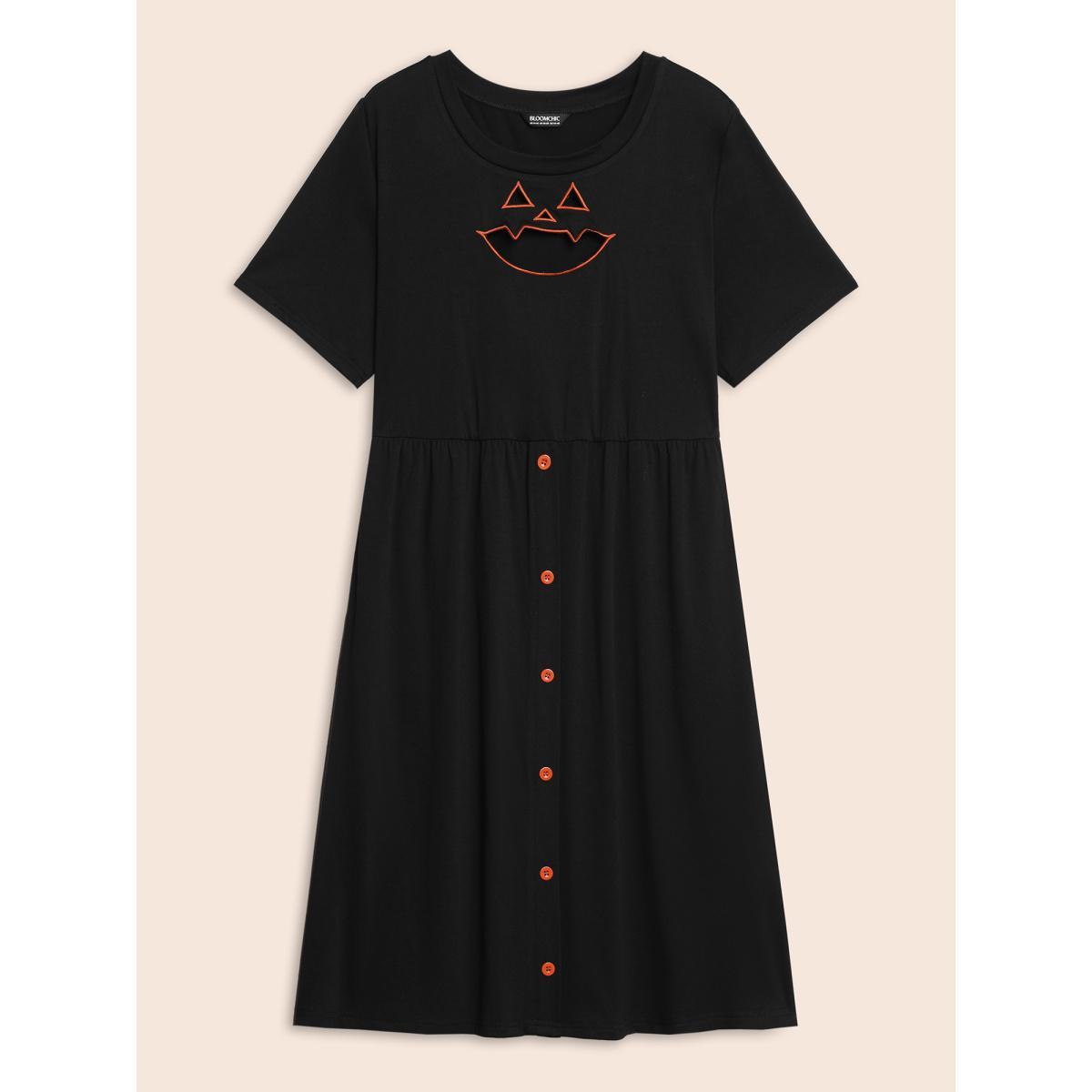 Plus Size Stretch Fabric Pumpkin Cut Out Midi Dress Black Women Cocktail Button Party Curvy Bloomchic 10/M Product Image