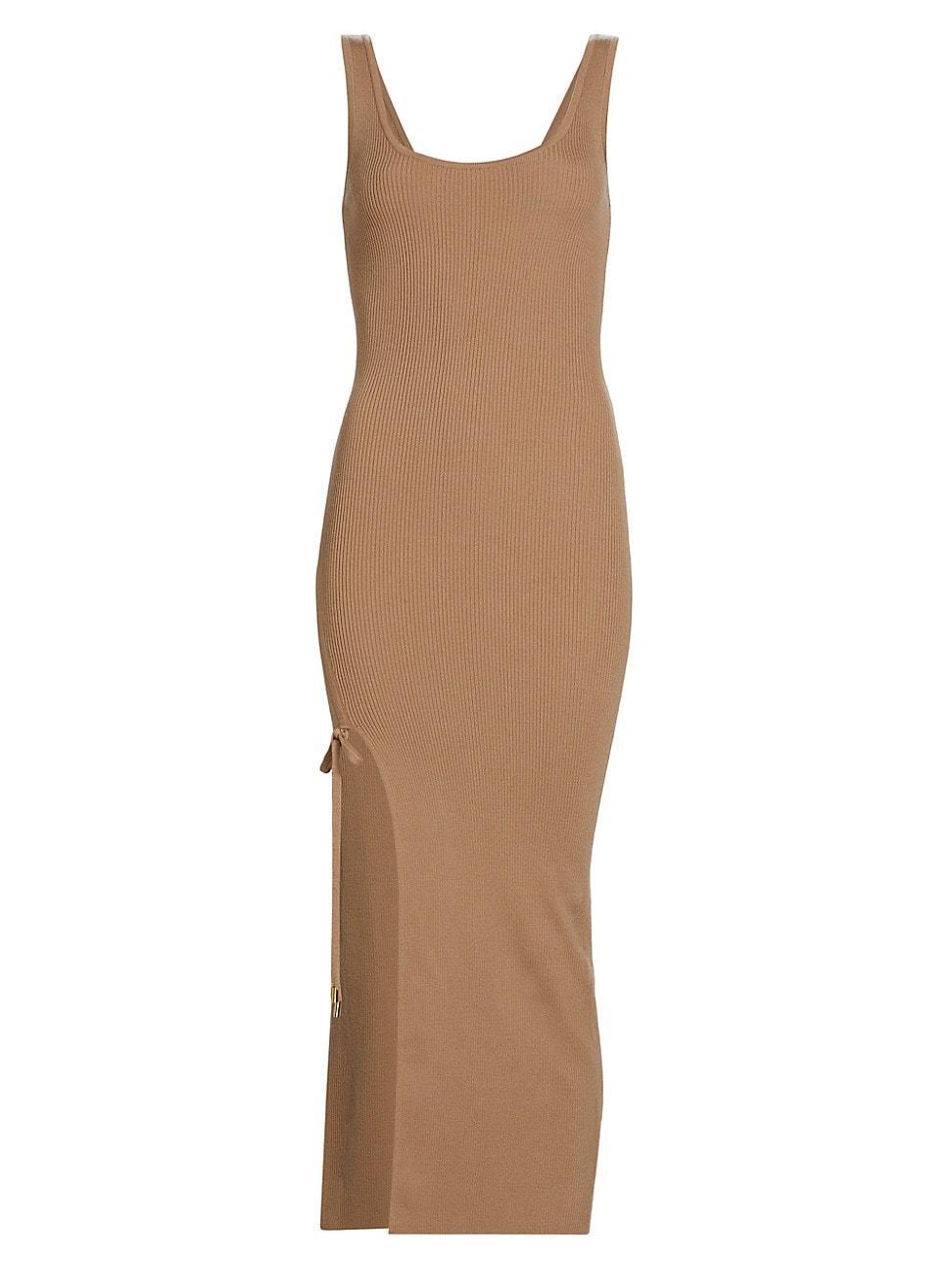 Womens Ruched Rib-Knit Midi-Dress Product Image