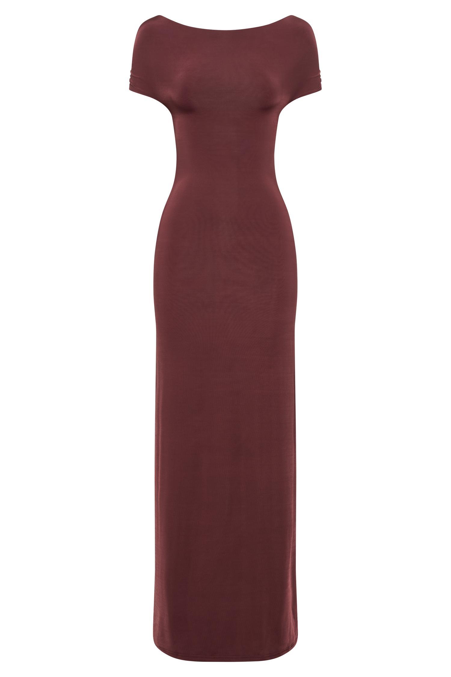 Imogen Off Shoulder Slinky Maxi Dress - Mahogany Product Image