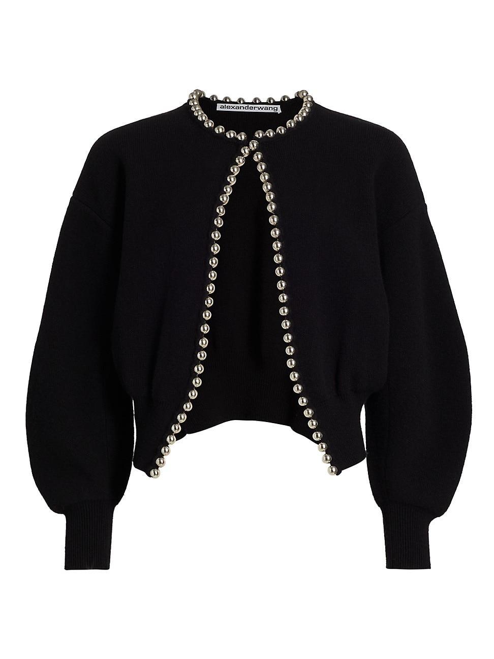 Womens Bead-Embellished Wool-Blend Cardigan Product Image