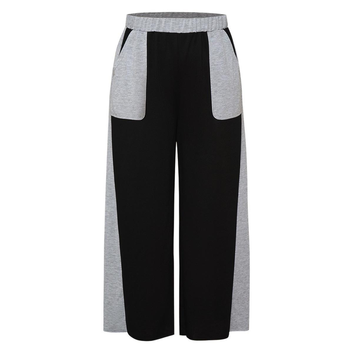 Color Block Contrast Slant Pocket Sweatpants Black Plus Size Women Casual Dailywear Contrast 12/L Bloomchic Product Image