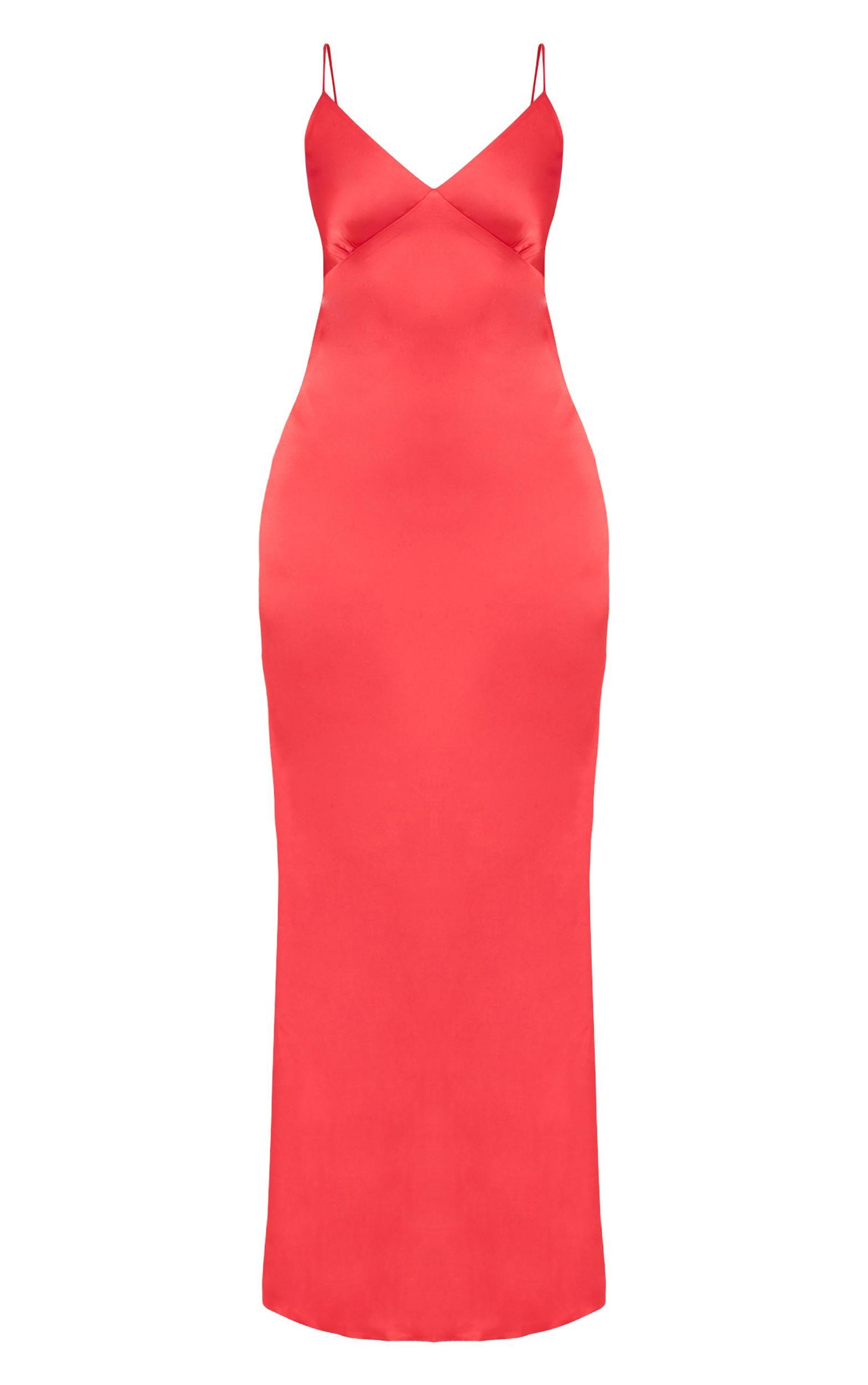 Red Satin Strappy Maxi Dress Product Image