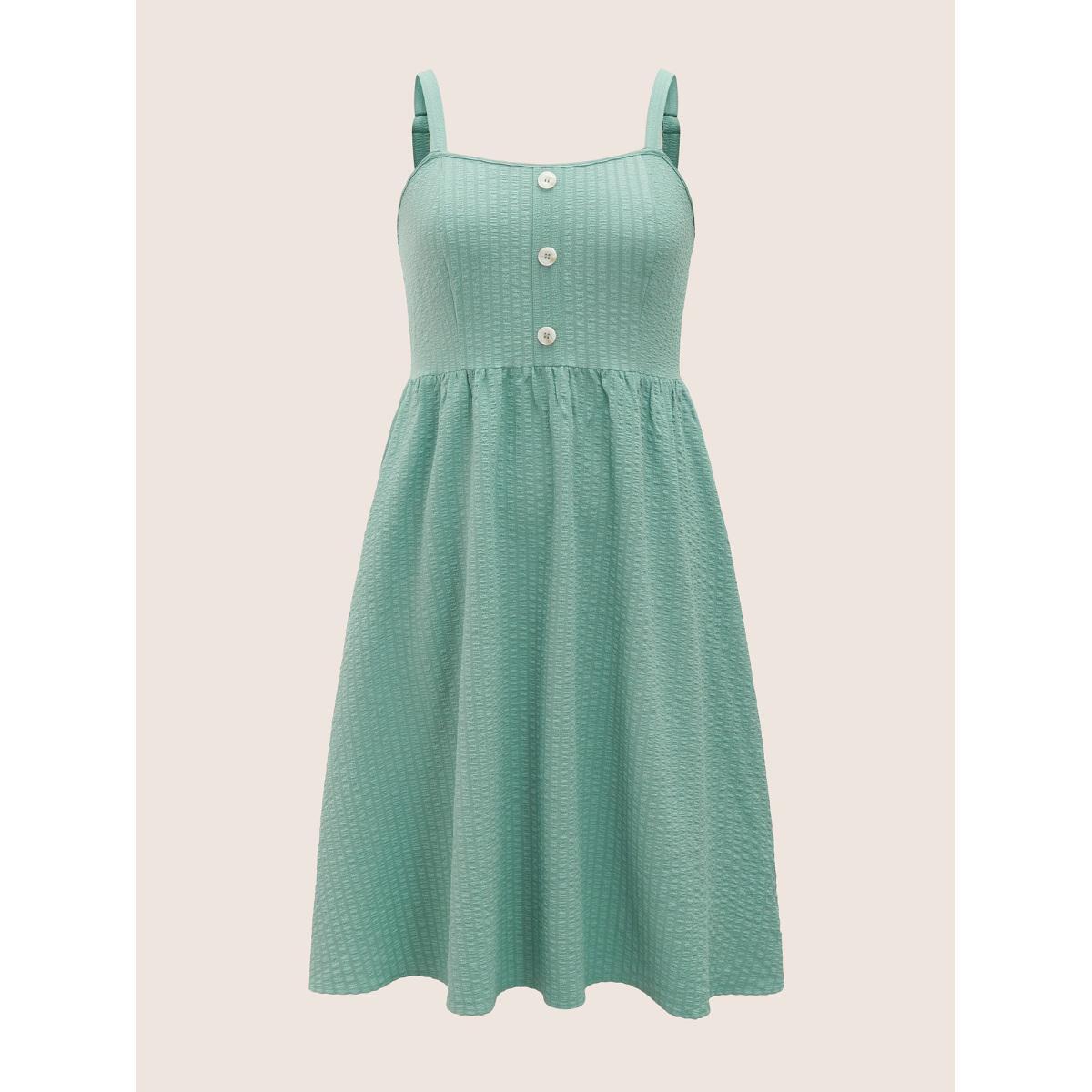 Plus Size Plain Texture Button Detail Cami Dress Teal Women Casual Texture Non Sleeveless Curvy Midi Dress BloomChic 14-16/1X Product Image