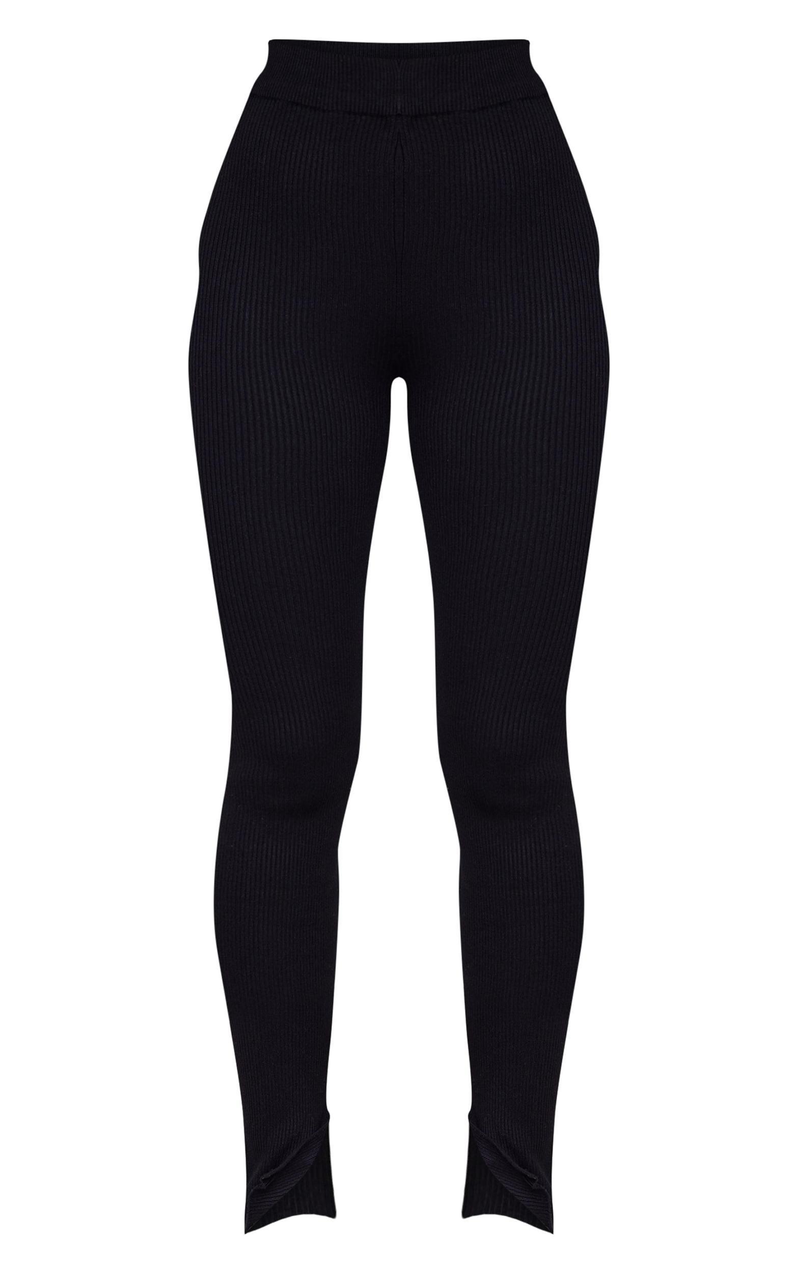 Black Knitted Ribbed Leggings Product Image