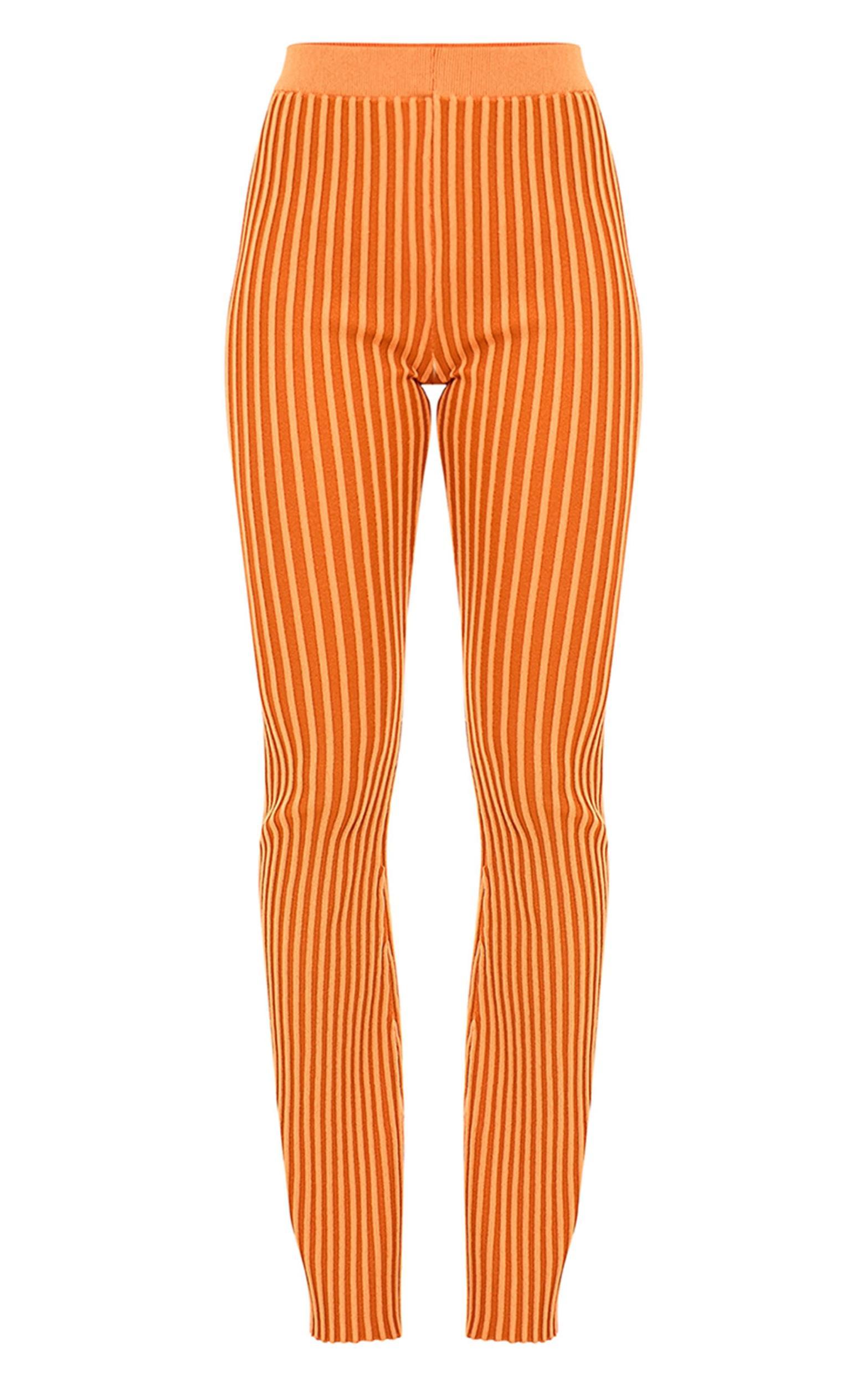 Rust Two Tone Knit Flared Pants Product Image