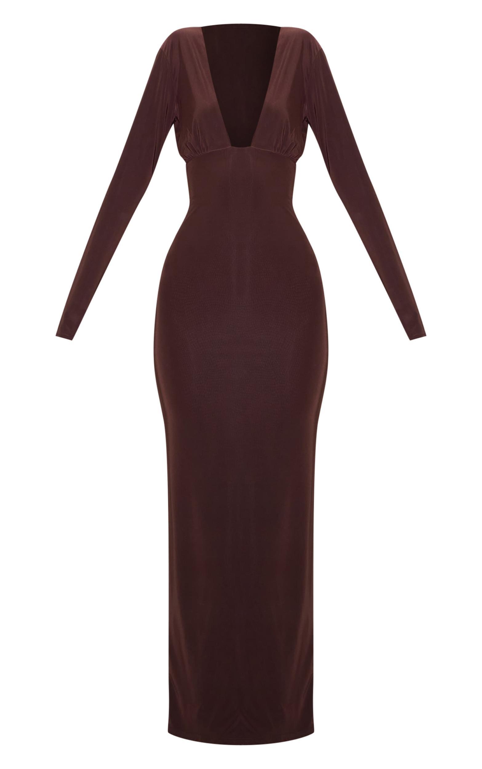 Chocolate Matte Sculpt Wrap Maxi Dress Product Image
