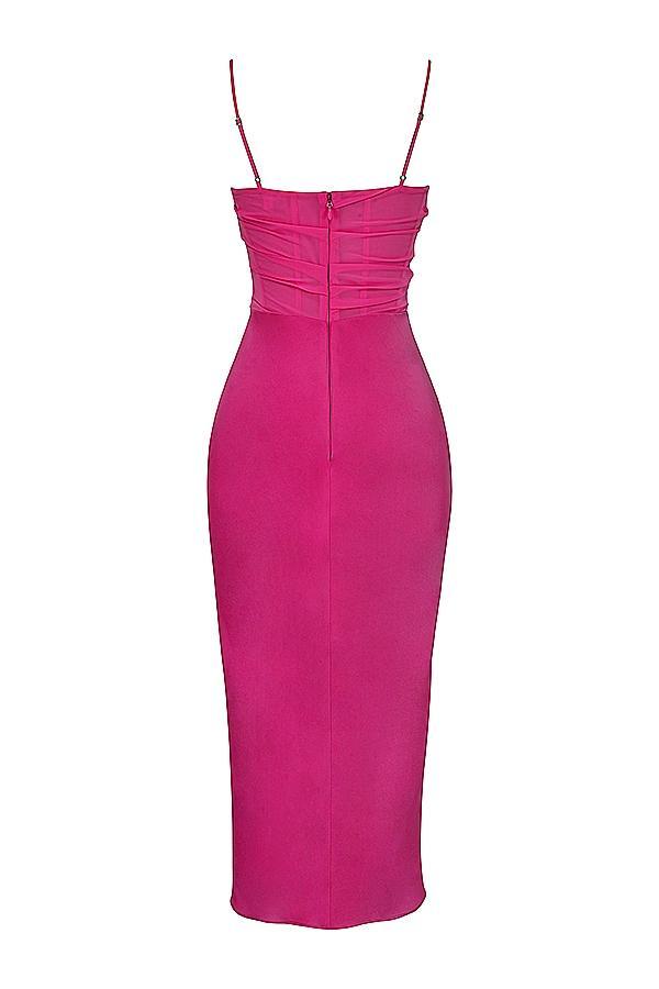 Teia Hot Pink Draped Corset Midi Dress Product Image