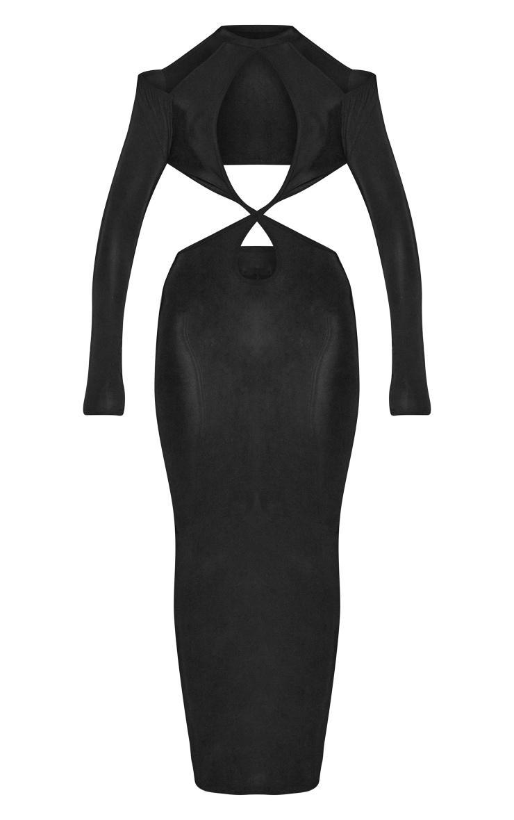 Black Slinky High Neck Cut Out Maxi Dress Product Image