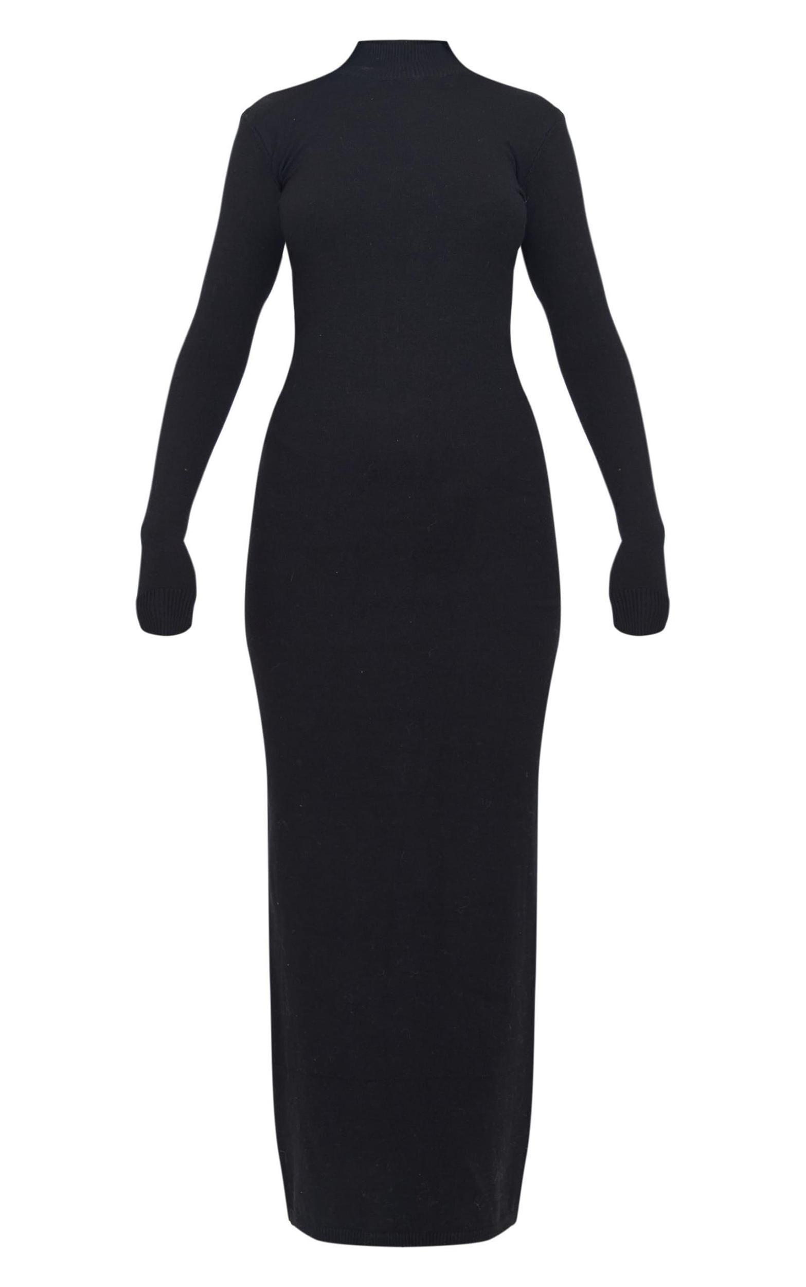Black Light Rib Knit Long Sleeve Maxi Dress Product Image