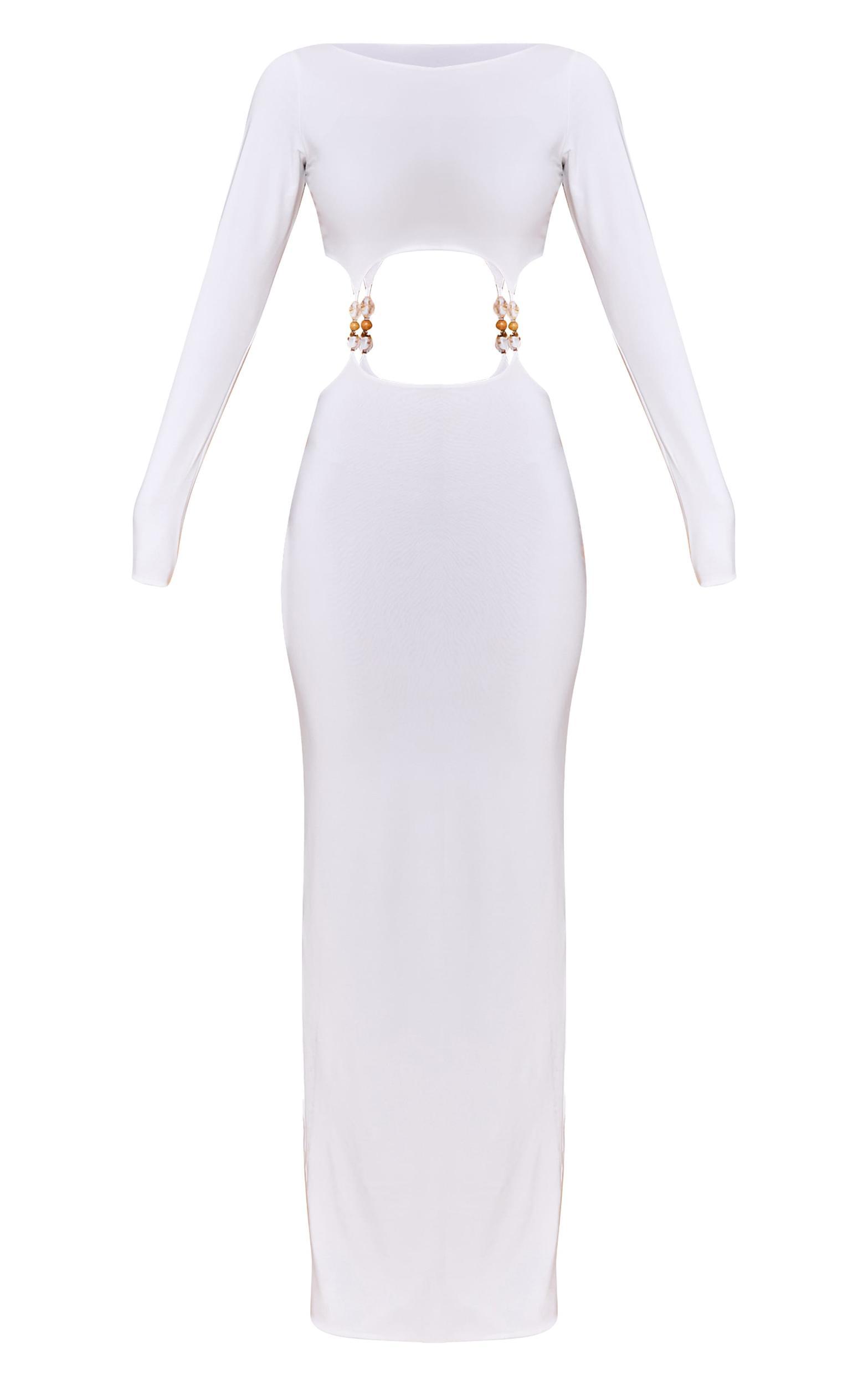 White Double Slinky Trim Detail Cut Out Maxi Dress Product Image