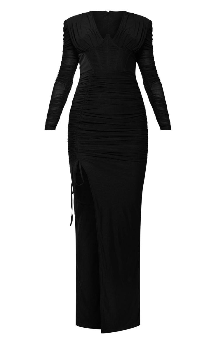 Black Underwire Detail Ruched Mesh Midaxi Dress Product Image