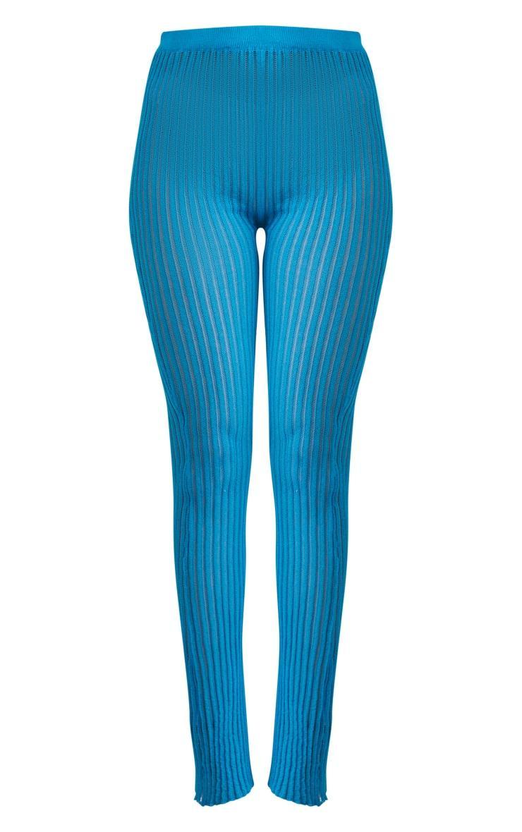 Bright Blue Sheer Knit Kick Flare Pants Product Image
