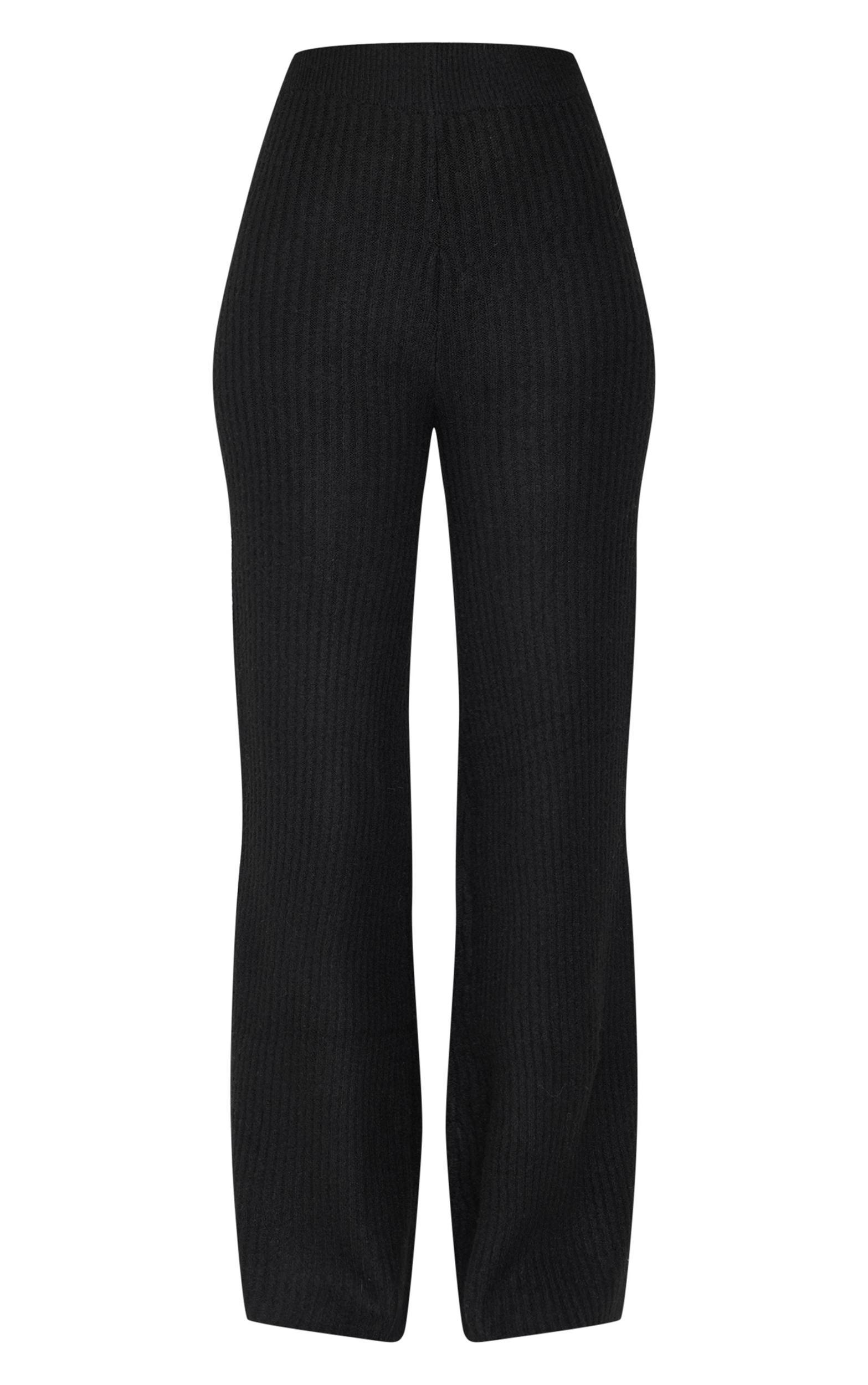 Tall Black Luxe Rib Knit Wide Leg Pants Product Image