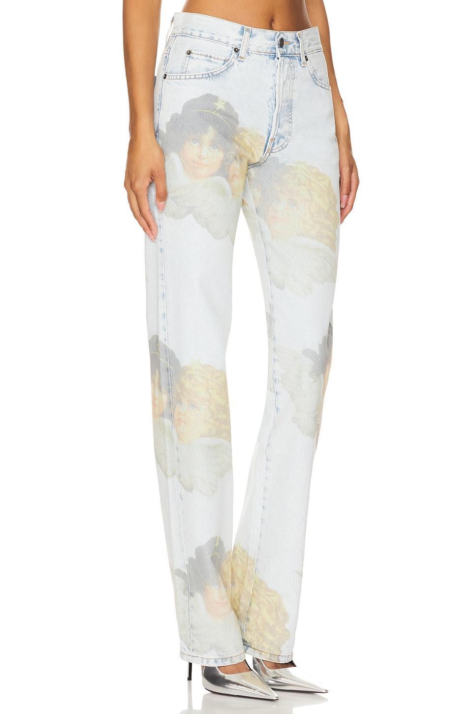 Angel Print Mid Blue Straight Fit Jeans FIORUCCI Product Image