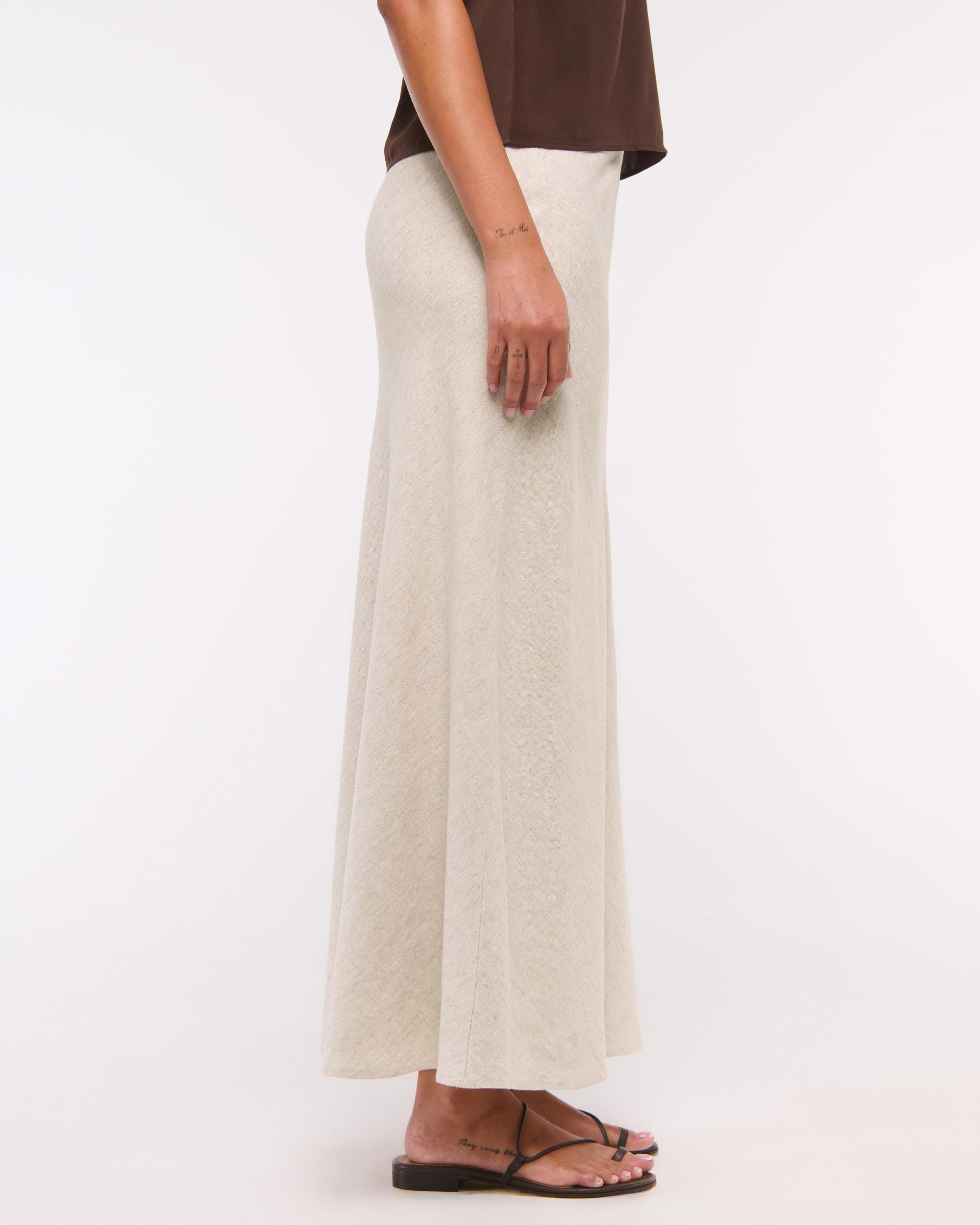 Mid Rise Linen-Blend Maxi Skirt Product Image