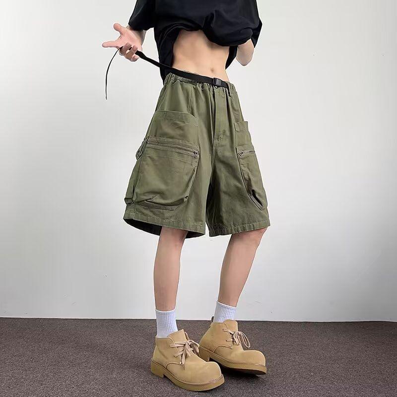 Drawstring Waist Plain Cargo Shorts Product Image