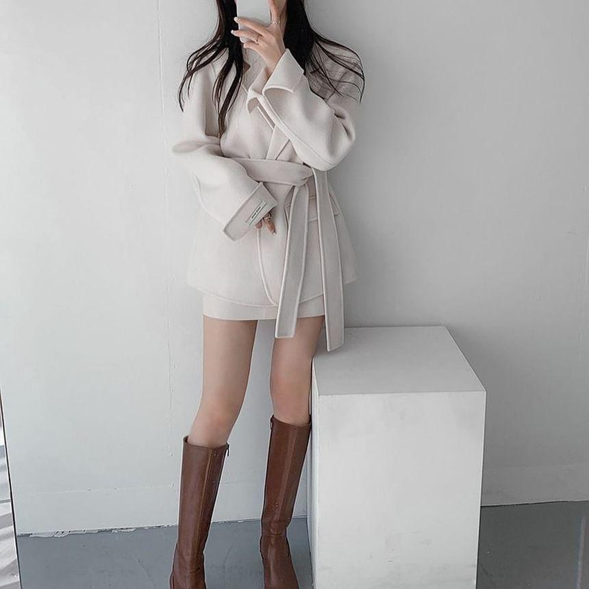 Lapel Collar Plain Single Breasted Coat Product Image