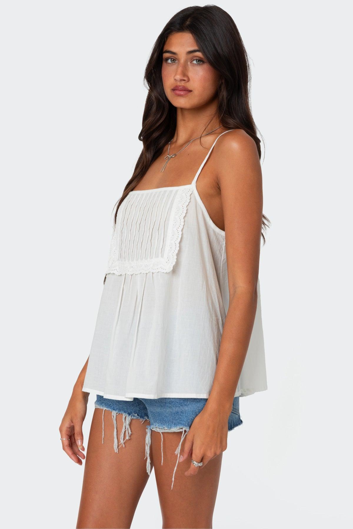Eyelet Trim Paneled Top Product Image