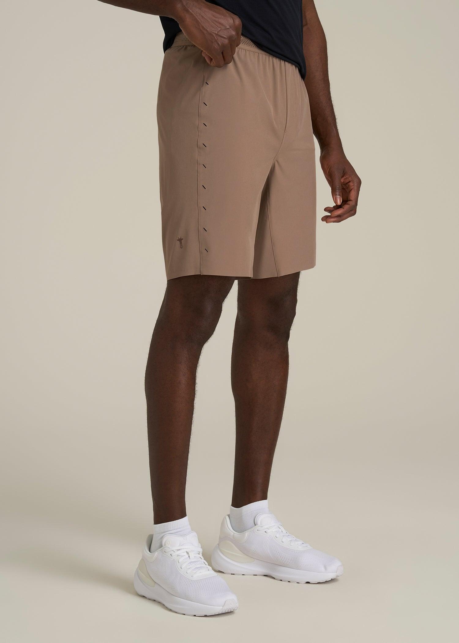 Featherweight Perforated Training Shorts for Tall Men in Dark Sand Product Image