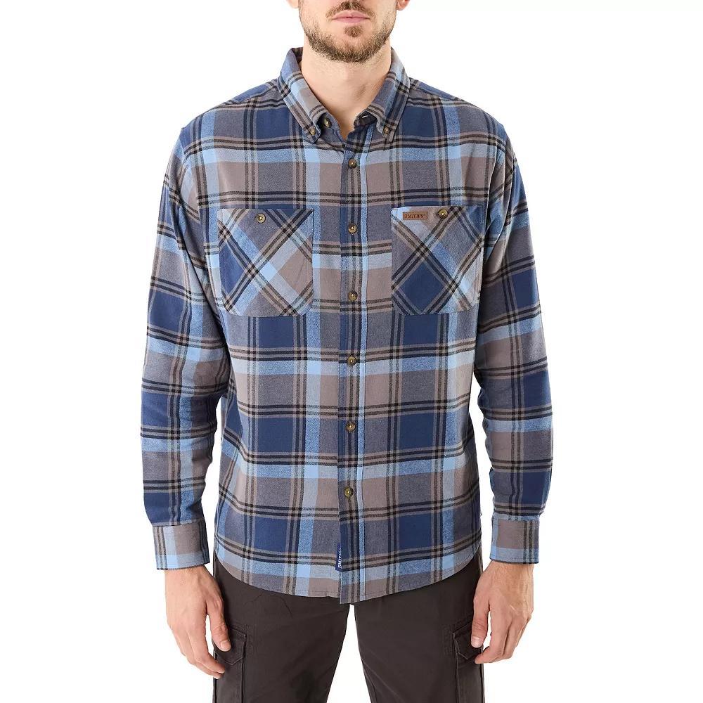 Men's Smith's Workwear Regular-Fit Two-Pocket Flannel Button-Down Shirt, Size: XXL, Blue Hunter Product Image