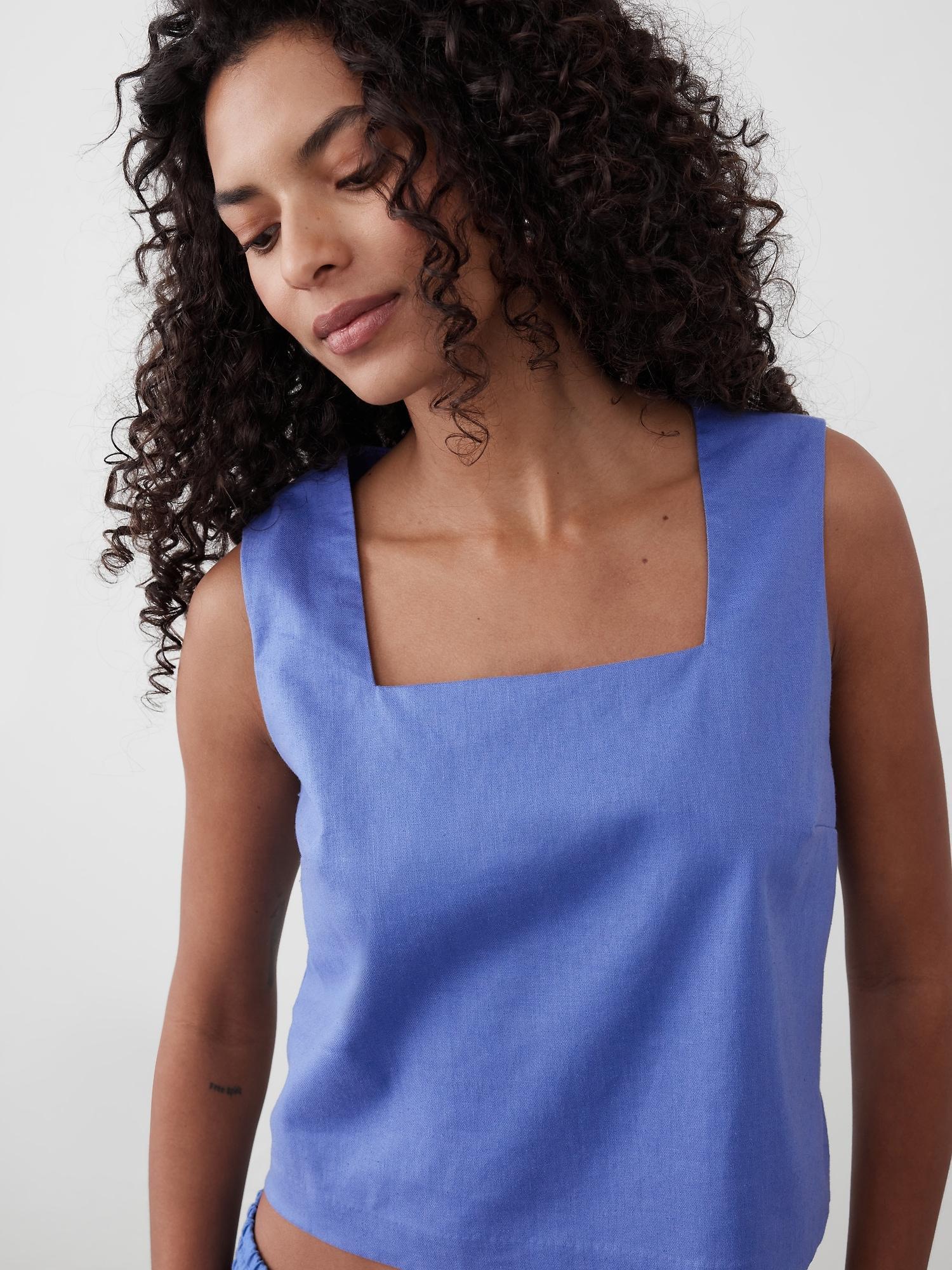 Linen-Blend Square-Neck Top Product Image