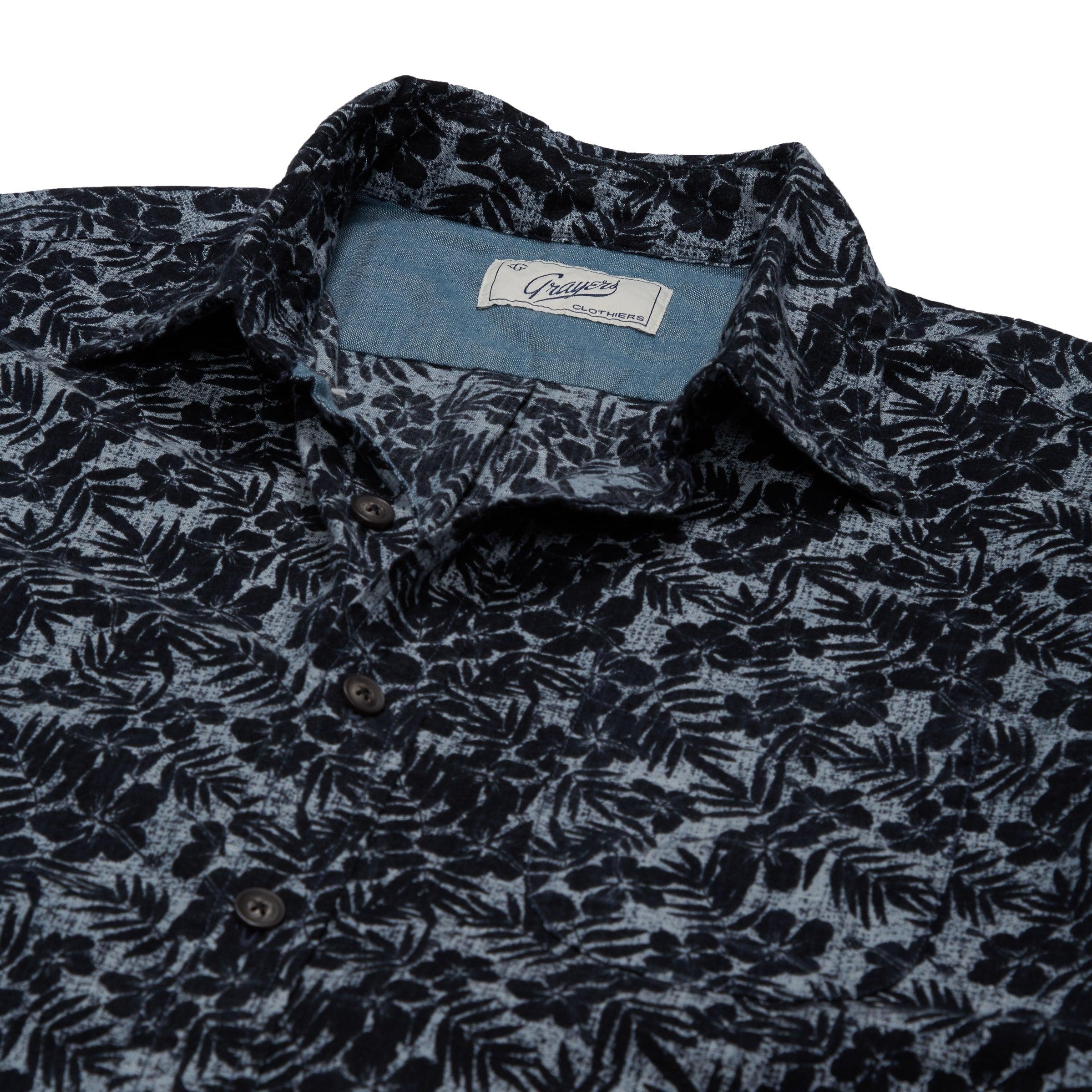 Navy Floral Printed Chambray Short Sleeve Shirt - Navy Floral (Final Sale)* Product Image