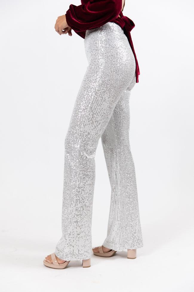 Queen of Hearts Silver Sequin Flare Pants FINAL SALE Product Image