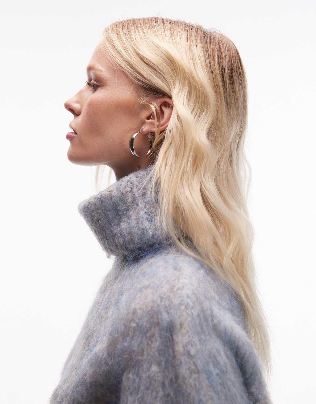 Topshop knitted super fluffy roll neck oversized sweater in multi Product Image