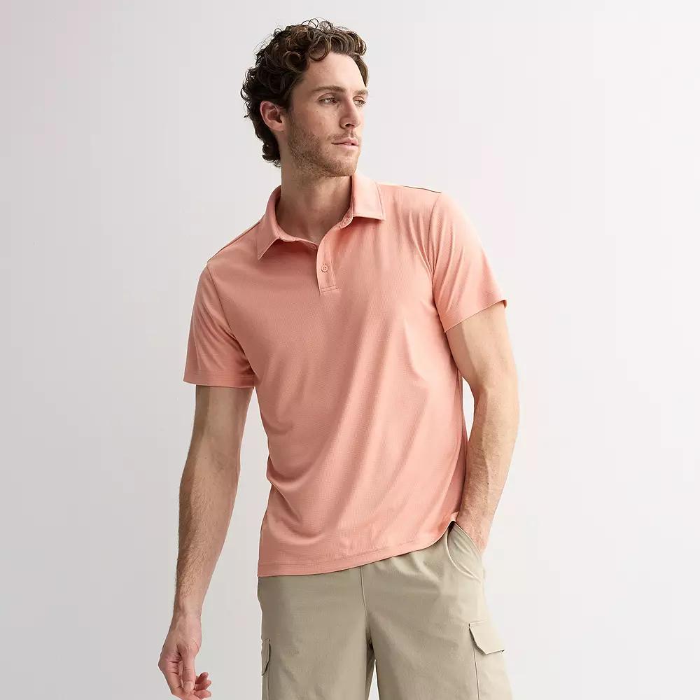 Men's Tek Gear® Dry-Tek Polo Shirt, Size: Medium, Brittany Blush Grid Product Image