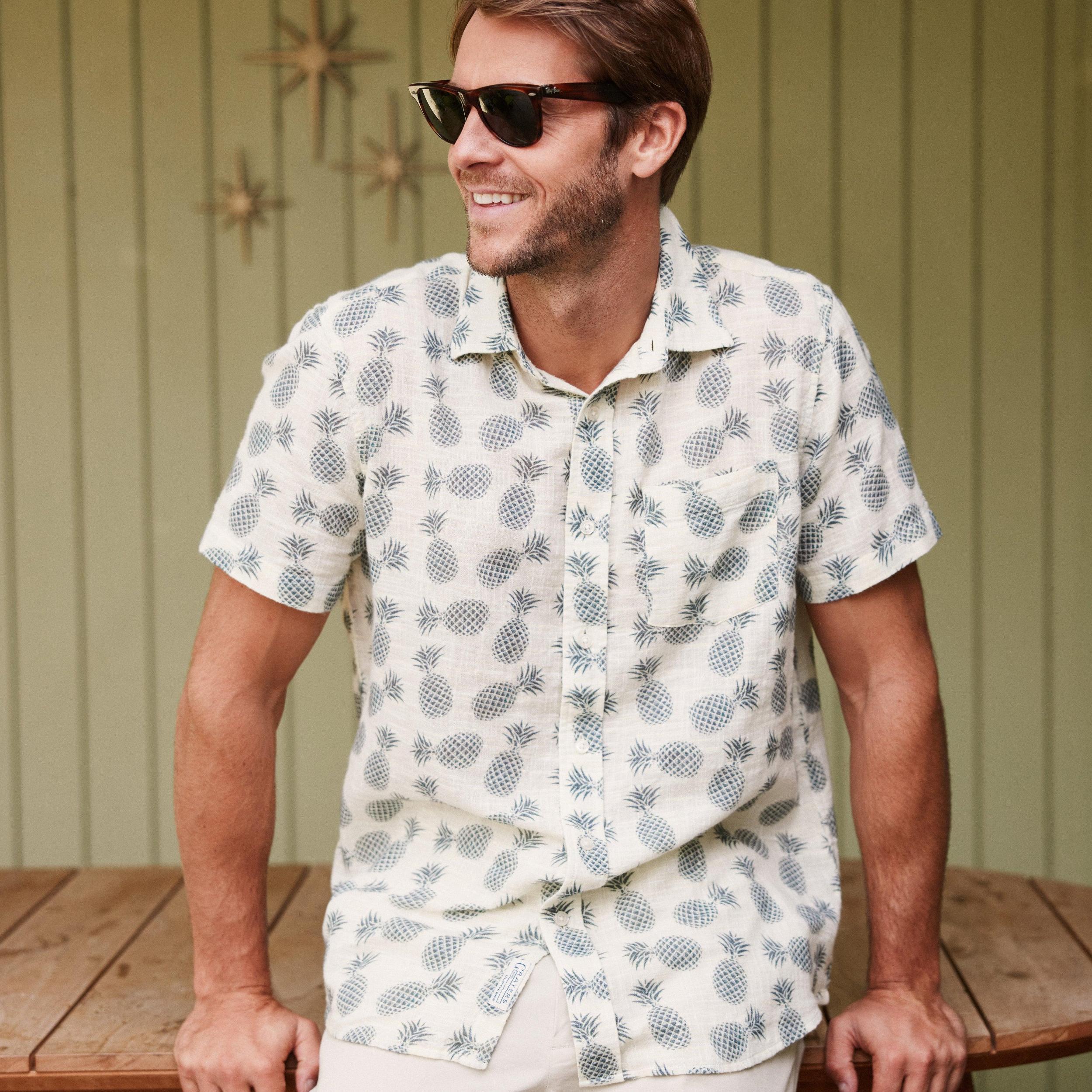 Madras Cottage Loom Printed Shirt - Blue Pineapple Product Image